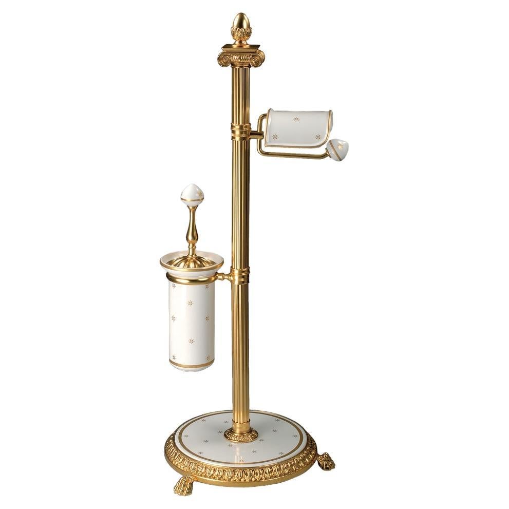 21st Century equipped pedestal in golden bronze  and porcelain  For Sale