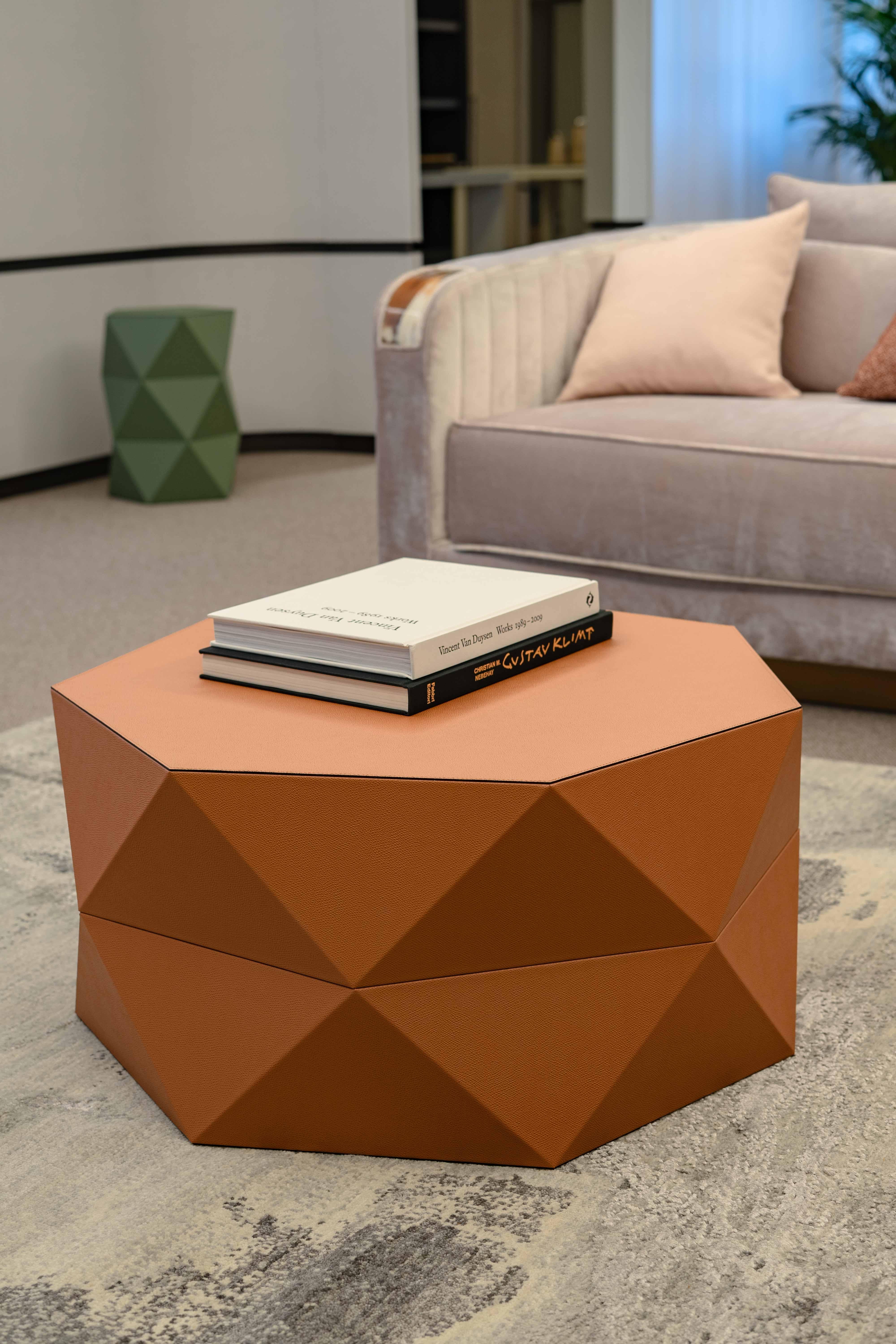 Modern 21st Century Euclide Coffee Table in Wood & Calf Leather For Sale