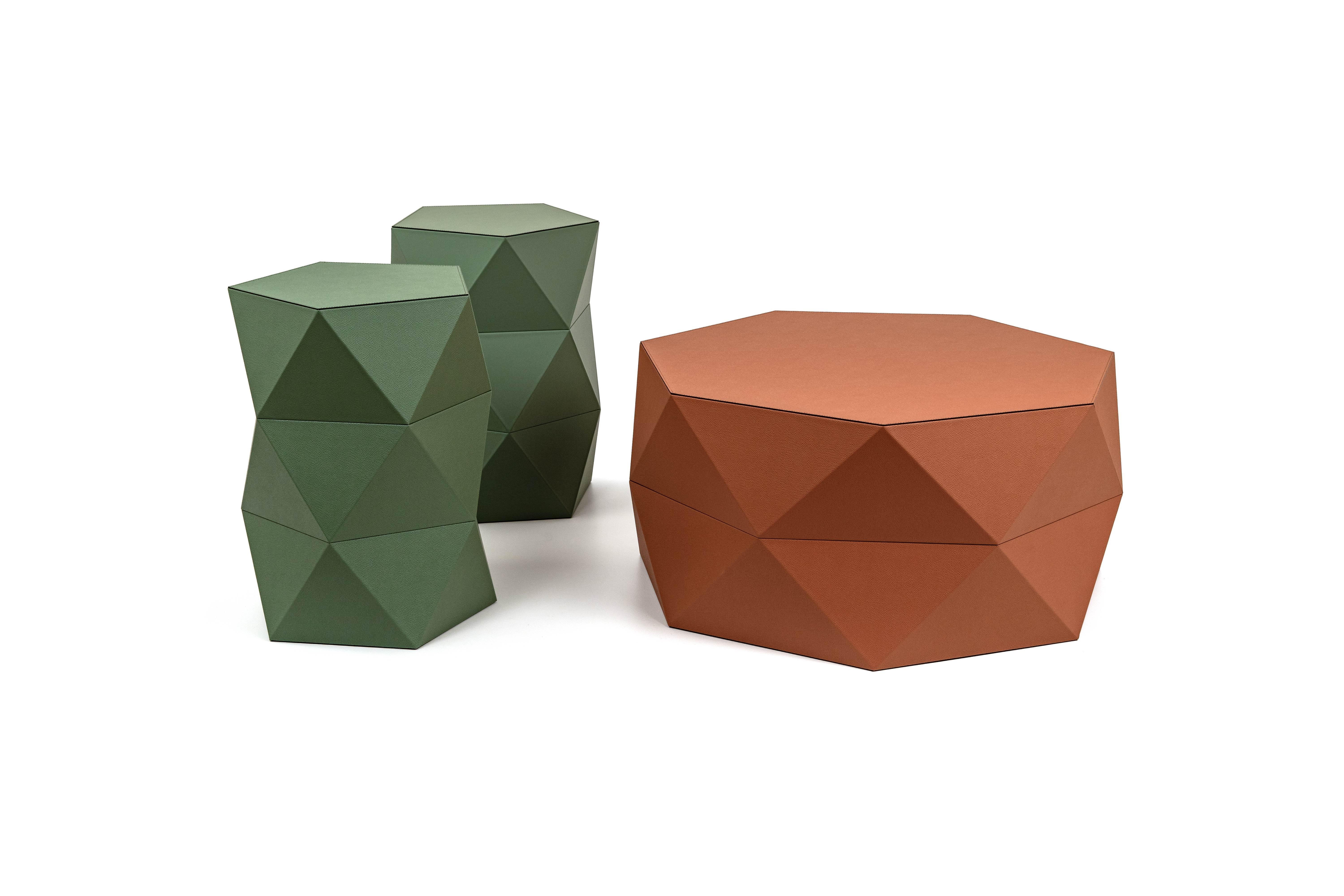 A new collection joined the Pinetti family.

Euclide with its geometric look is an elegant stool crafted with wood structure and entirely covered in recycled leather. This lovely stool creates a perfect sitting area if matched with its own coffee