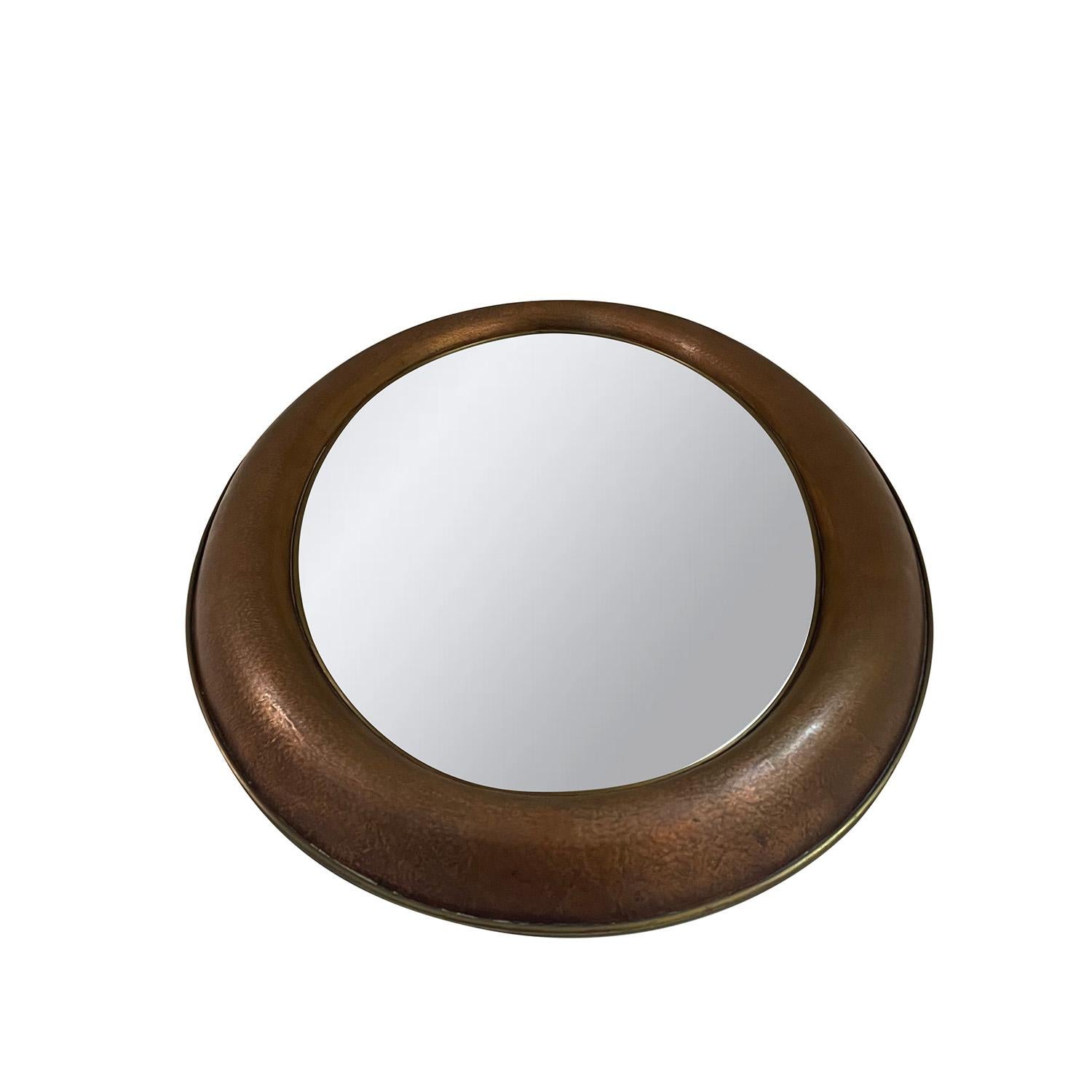 Mid-Century Modern 21st Century European Oval Chantelle Copper Wall Glass Mirror For Sale