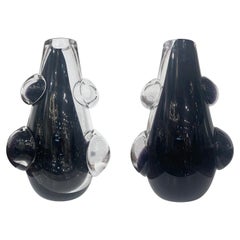 21st Century European Pair of Half Black Dew Vases