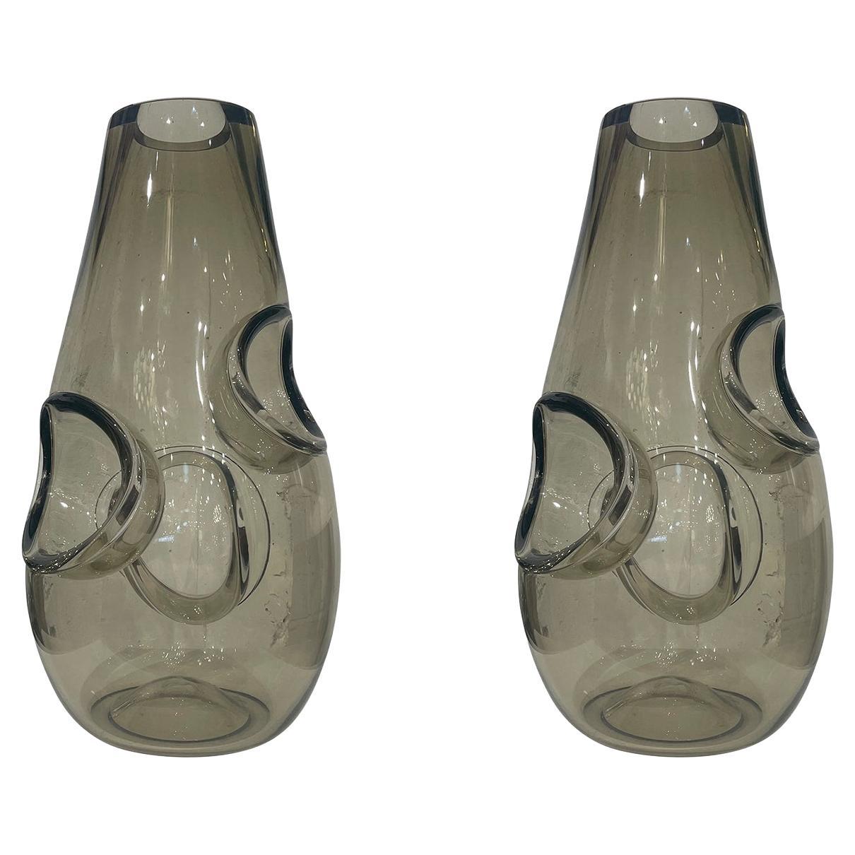 21st Century European Pair of Iridescent Smoke Vases