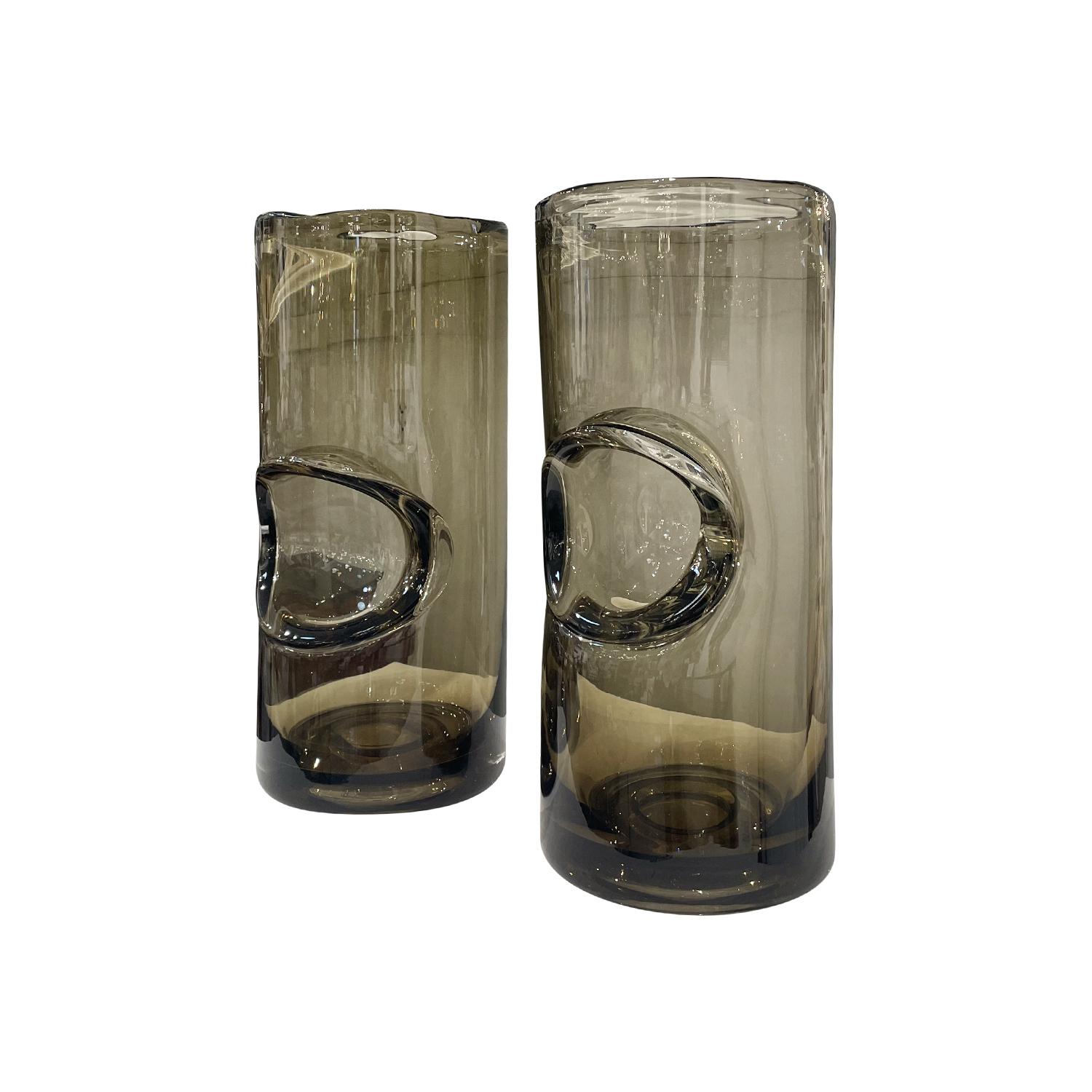 21st Century European Pair of Smoke Infused Crystal Glass Vases In Good Condition For Sale In West Palm Beach, FL