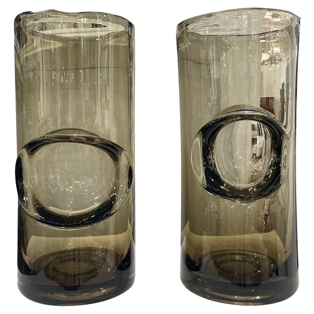 21st Century European Pair of Smoke Infused Crystal Glass Vases