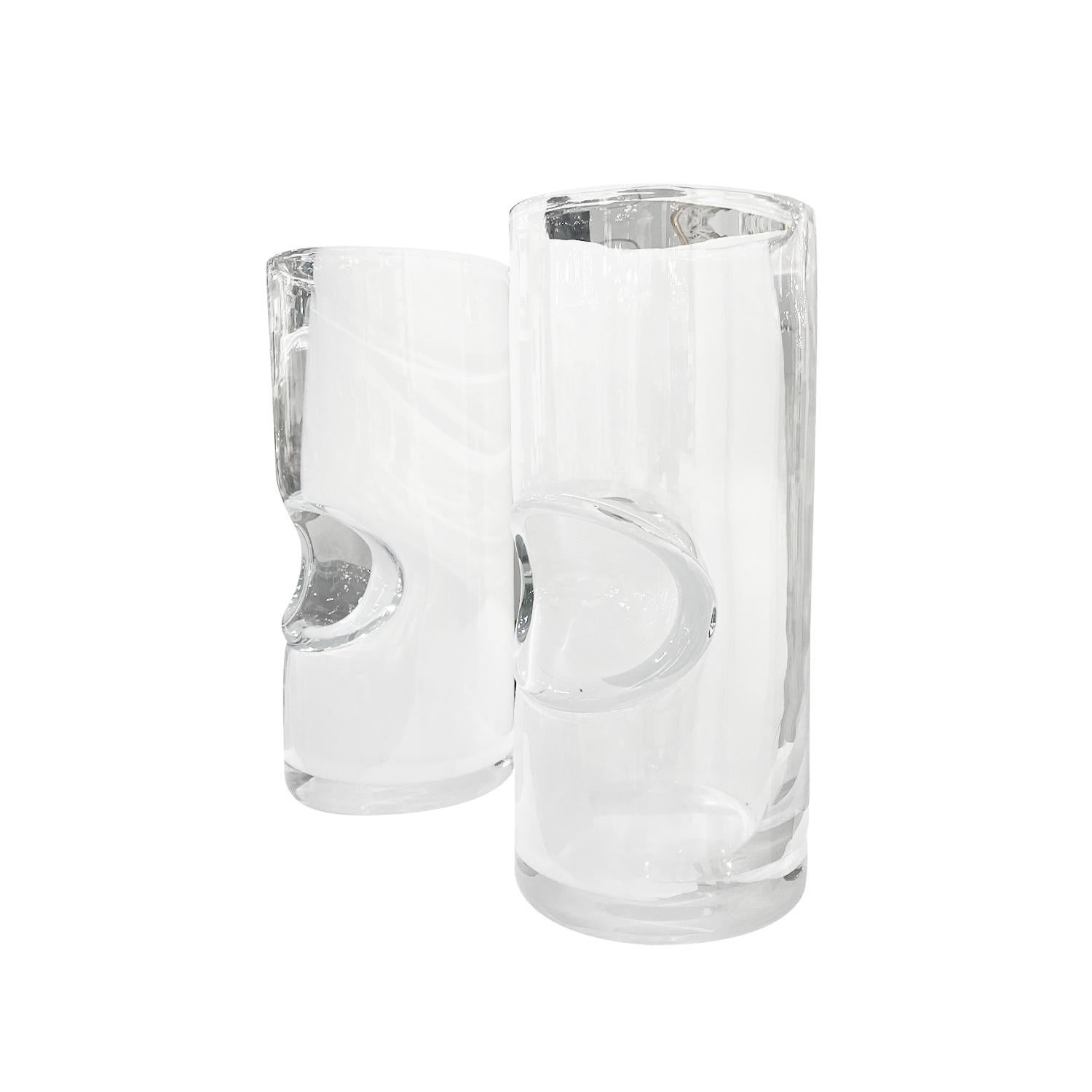 Hand-Crafted 21st Century European Pair of White Infused Glass Vases For Sale