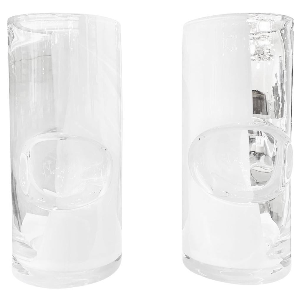 21st Century European Pair of White Infused Glass Vases For Sale