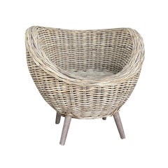 Handcrafted Rattan Garden Chair with Teak Legs, European Design