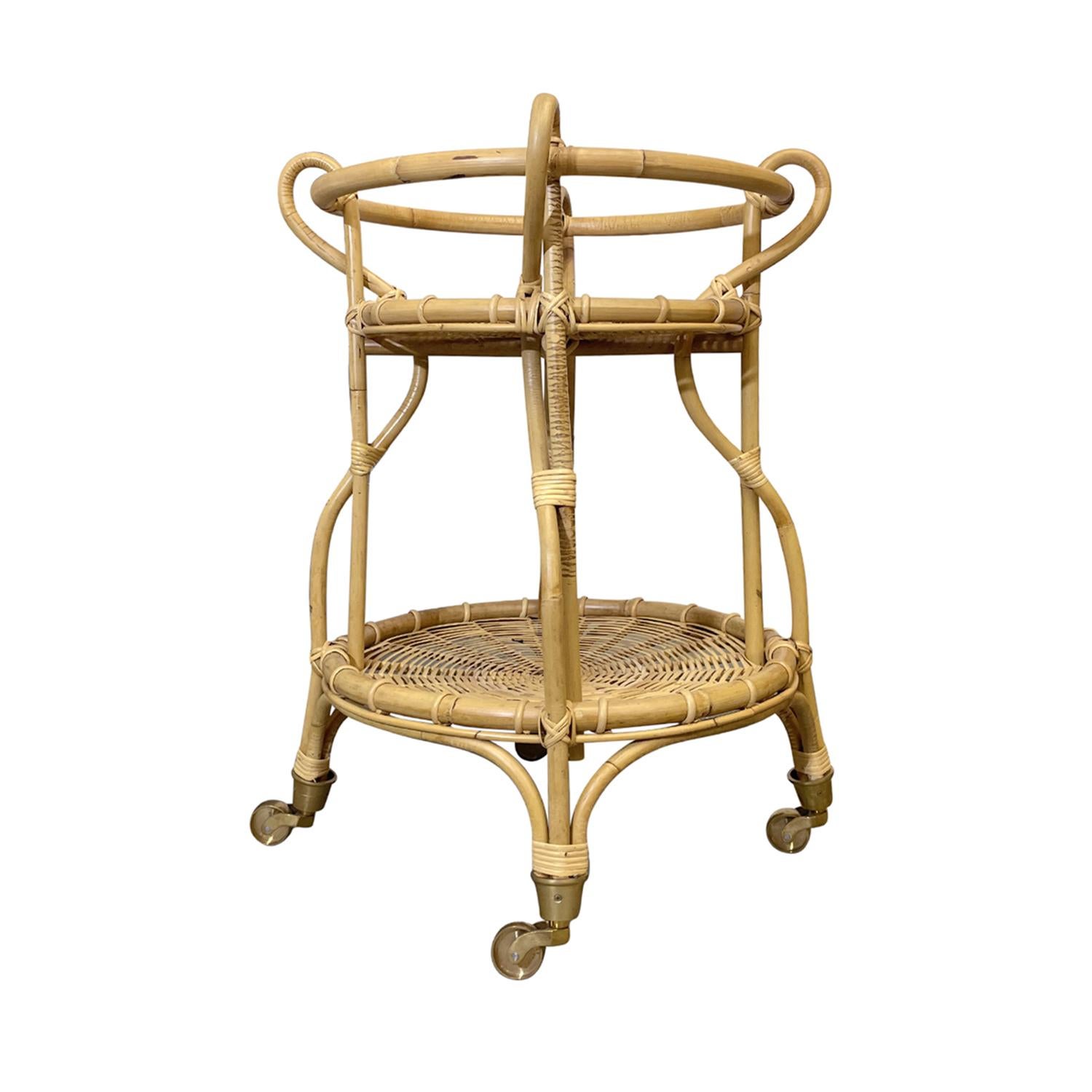 21st Century European Rattan Trolley Cart Table in the Style of Franco Albini In Good Condition For Sale In West Palm Beach, FL