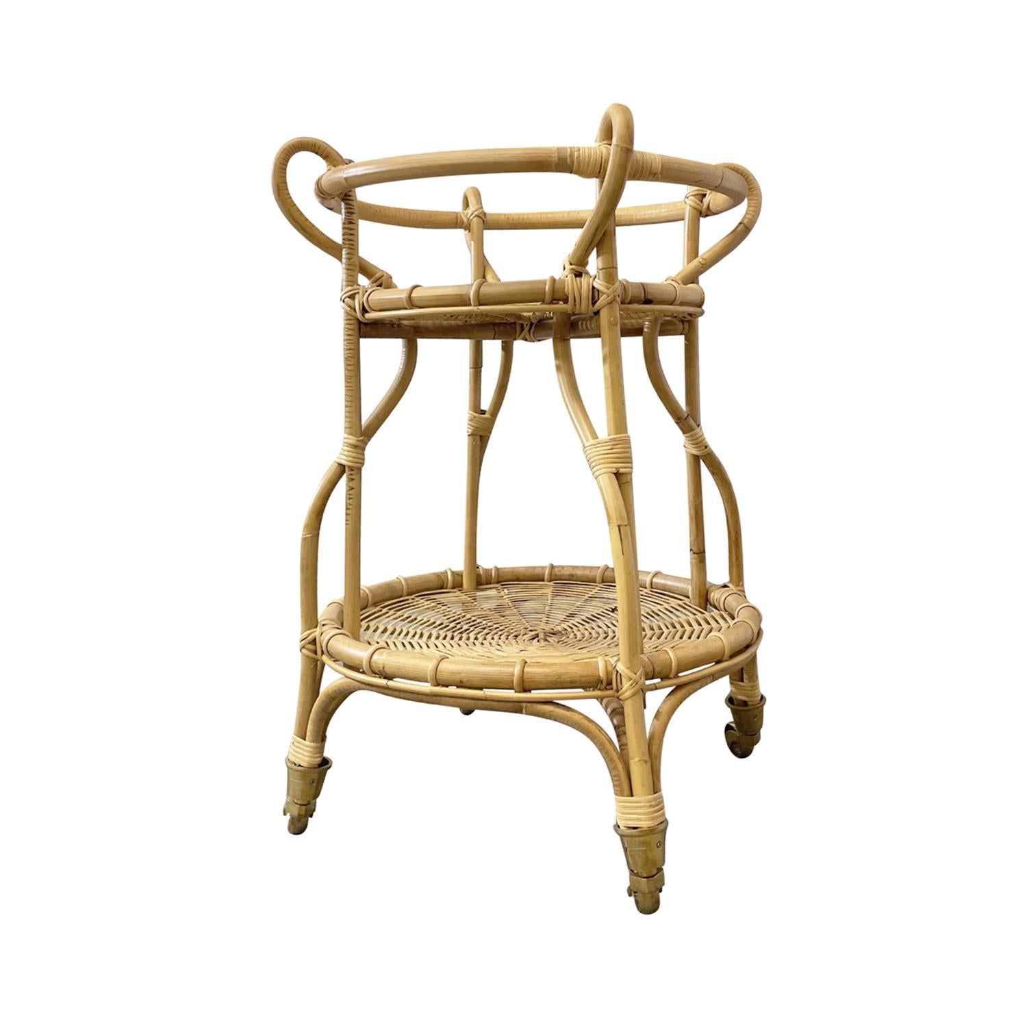 Contemporary 21st Century European Rattan Trolley Cart Table in the Style of Franco Albini For Sale