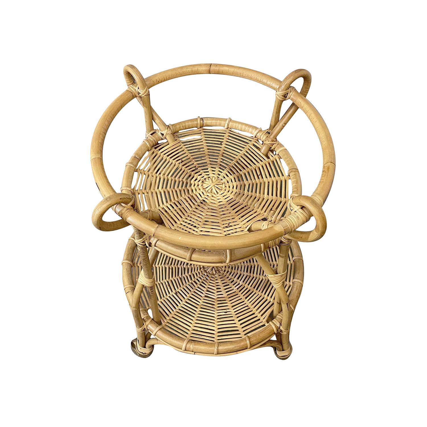 21st Century European Rattan Trolley Cart Table in the Style of Franco Albini For Sale 2