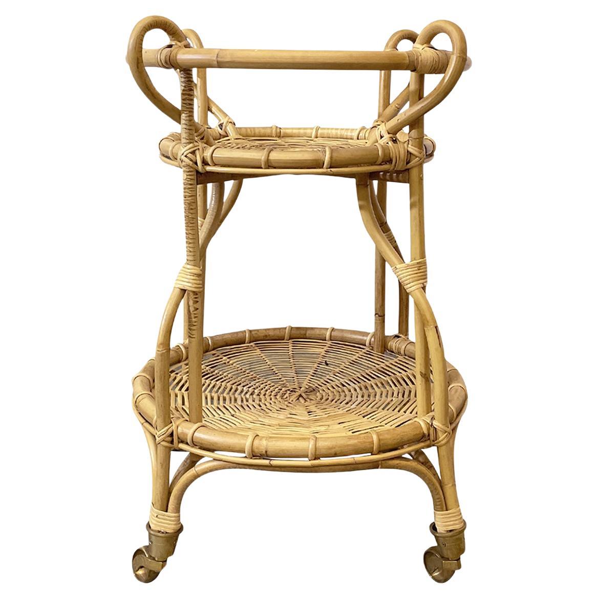 21st Century European Rattan Trolley Cart Table in the Style of Franco Albini For Sale