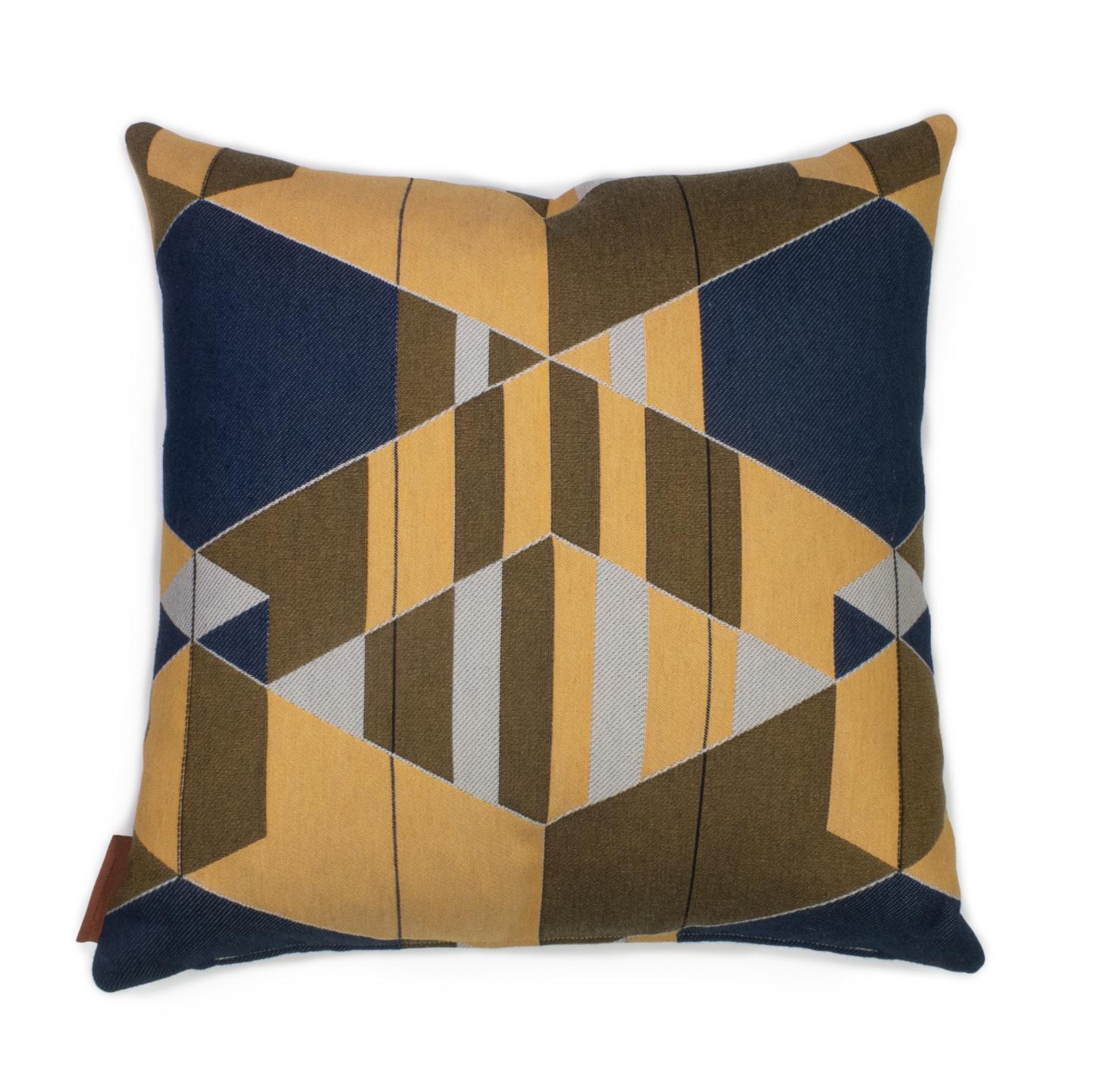 Modern Cushion / Pattern Pillow Absolute Coup De Foudre Blue Yellow by Evolution21 For Sale