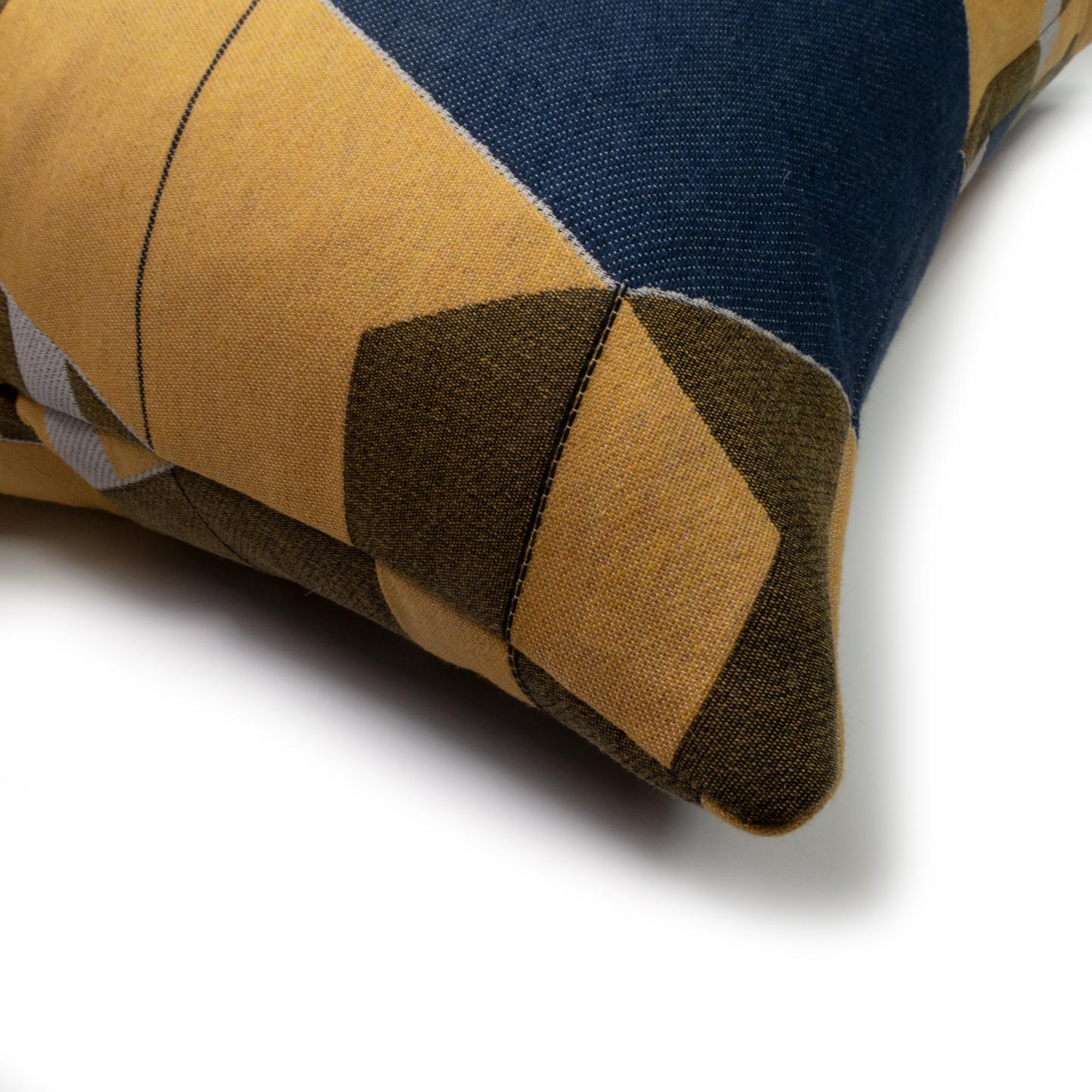 Belgian Cushion / Pattern Pillow Absolute Coup De Foudre Blue Yellow by Evolution21 For Sale