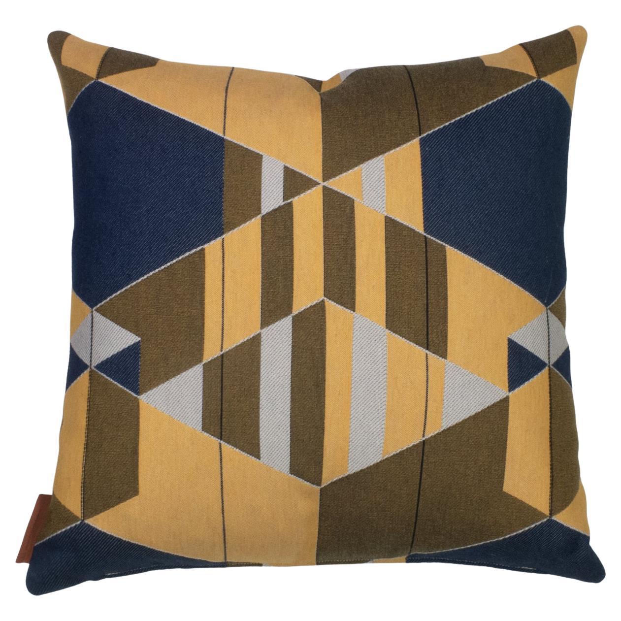 Cushion / Pattern Pillow Absolute Coup De Foudre Blue Yellow by Evolution21 For Sale