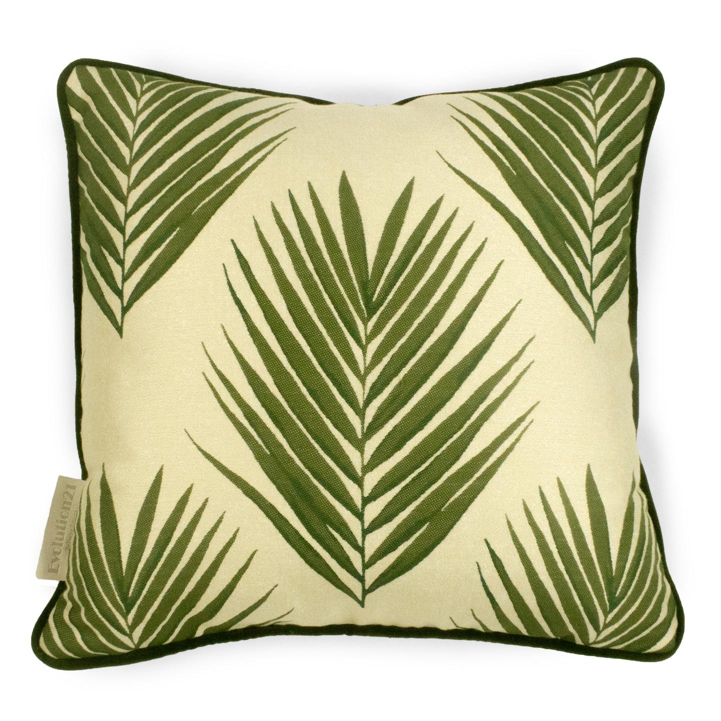 Modern Cushion / Pillow Patterned Bamboo Leaf Green by Evolution21 For Sale