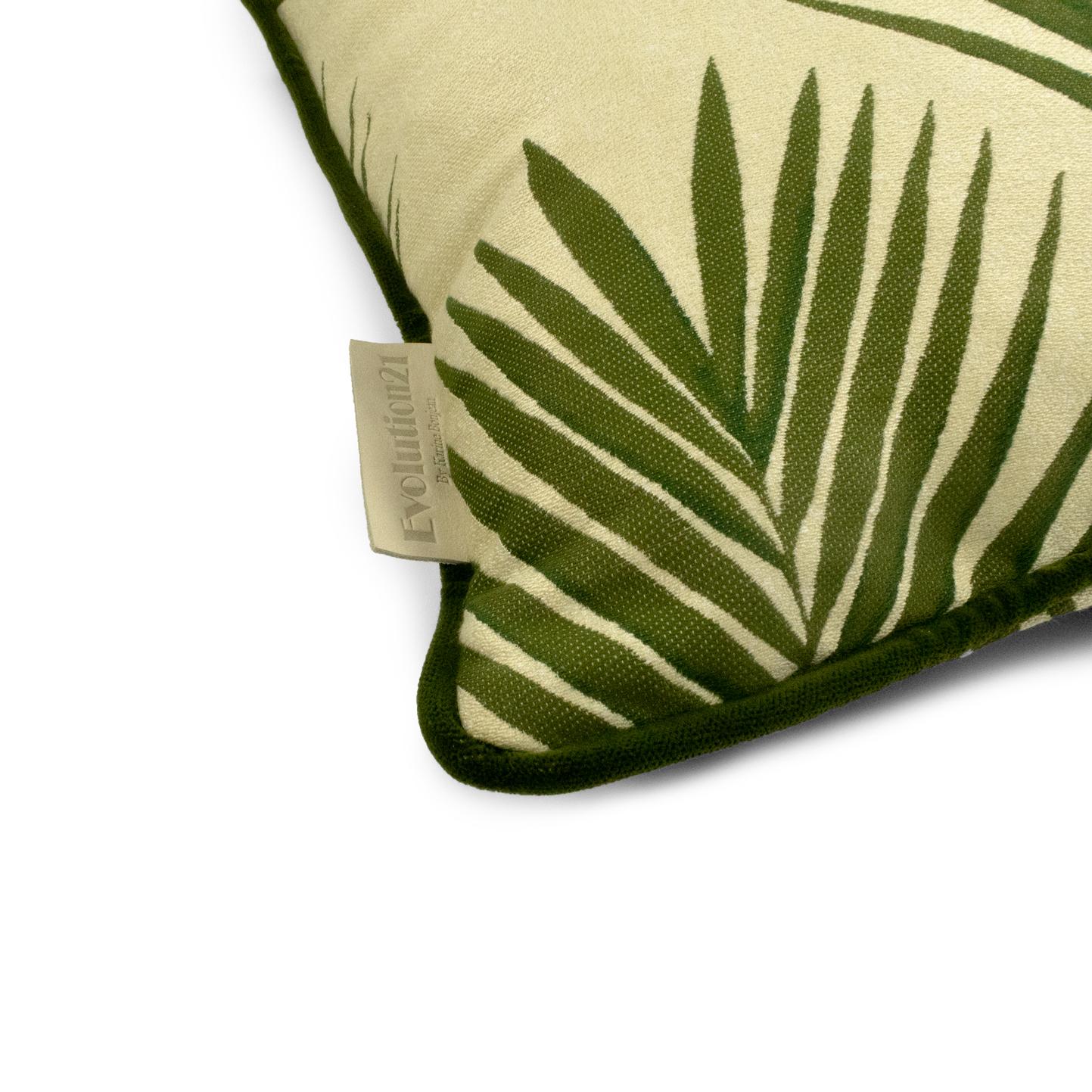 Belgian Cushion / Pillow Patterned Bamboo Leaf Green by Evolution21 For Sale