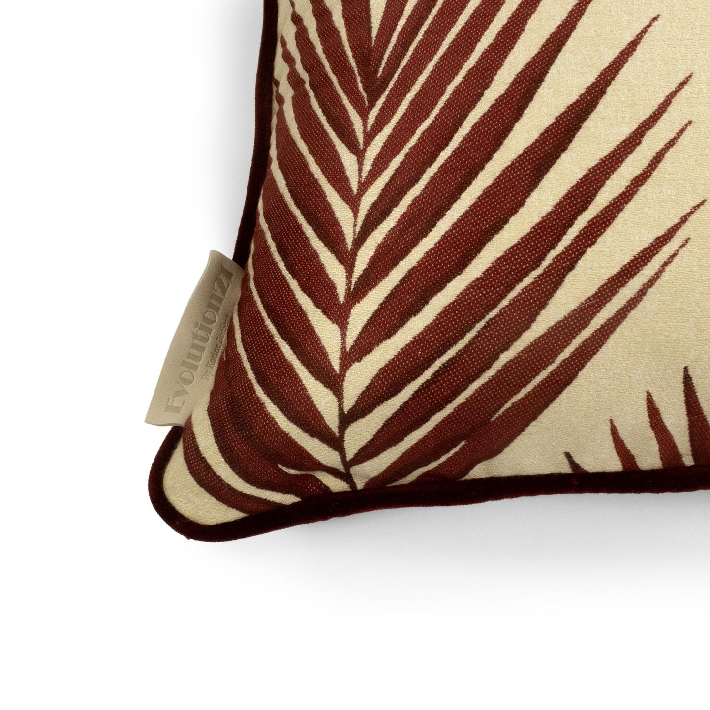 Belgian Cushion / Pillow Patterned Bamboo Leaf Red by Evolution21 For Sale