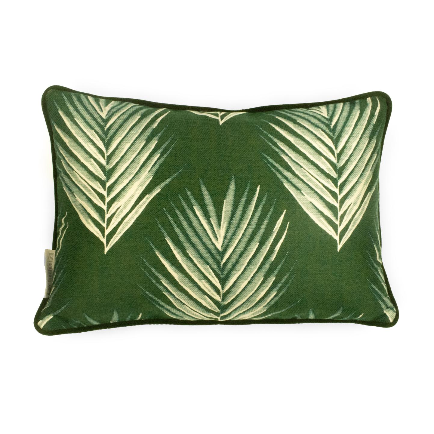 Modern Cushion / Pillow Patterned Bamboo Reverse Leaf Green by Evolution21 For Sale