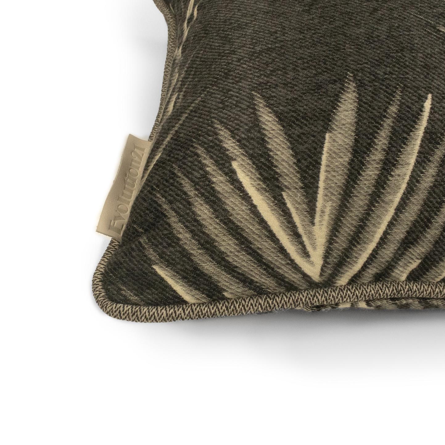Belgian Cushion / Pillow Patterned Bamboo Reverse Leaf Greyblack by Evolution21 For Sale