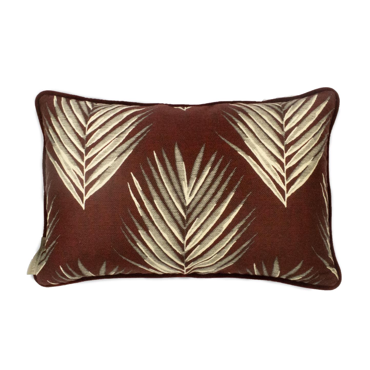Modern Cushion / Pillow Patterned Bamboo Reverse Leaf Red by Evolution21 For Sale