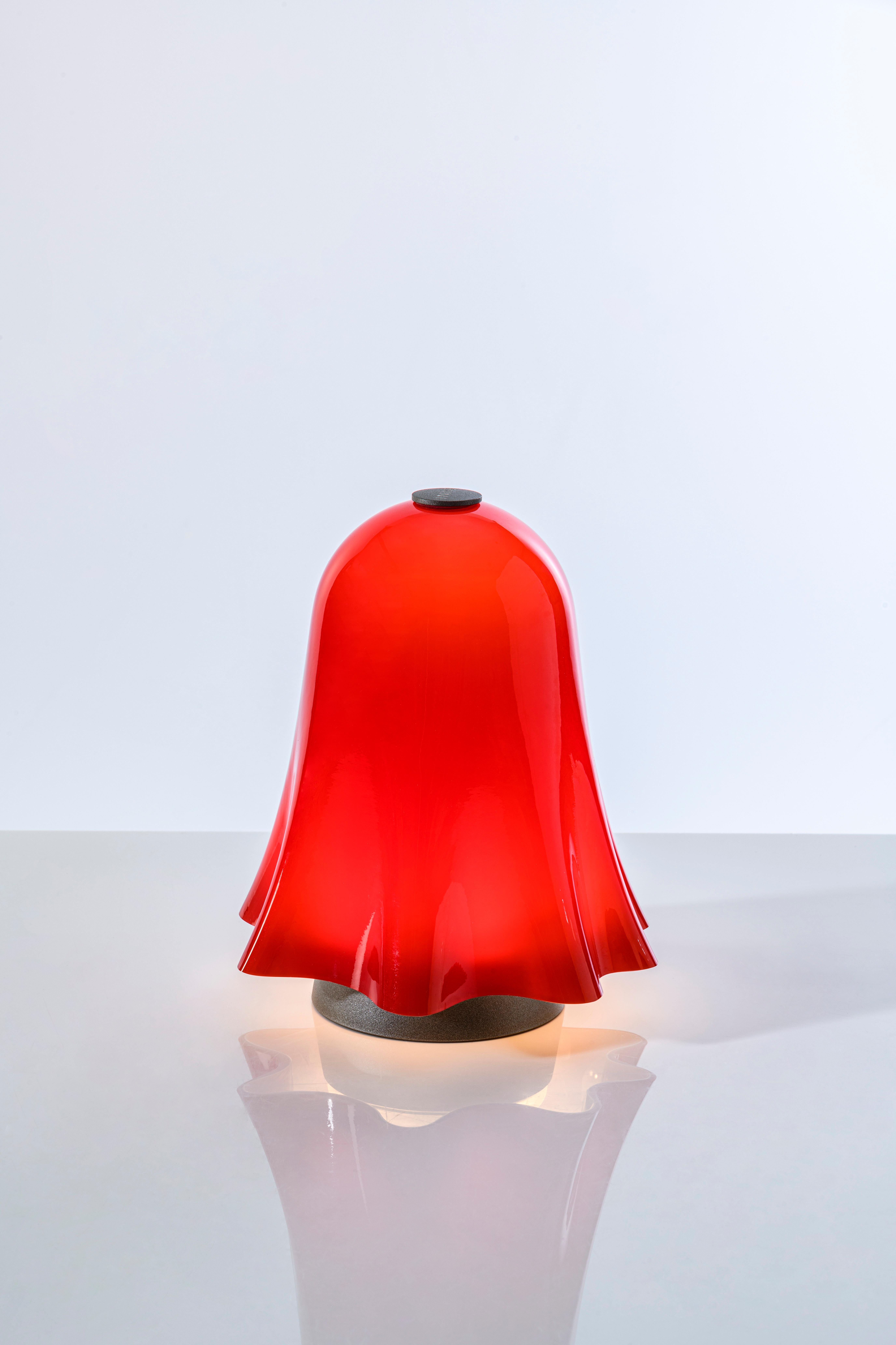 Hand-Crafted 21st Century Fantasmino Rechargeable, Dimmerable, Touch Table Lamp Red For Sale