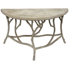 21st Century Faux Bois Concrete Twig Demi Lune Console Table