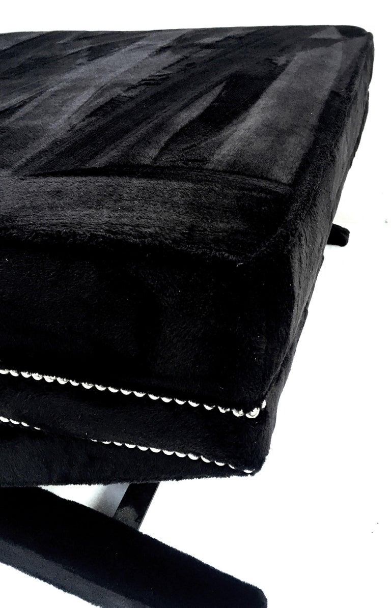 21st Century Faux Mink Fur and Chrome Stud XBase Ottoman Coffee Table