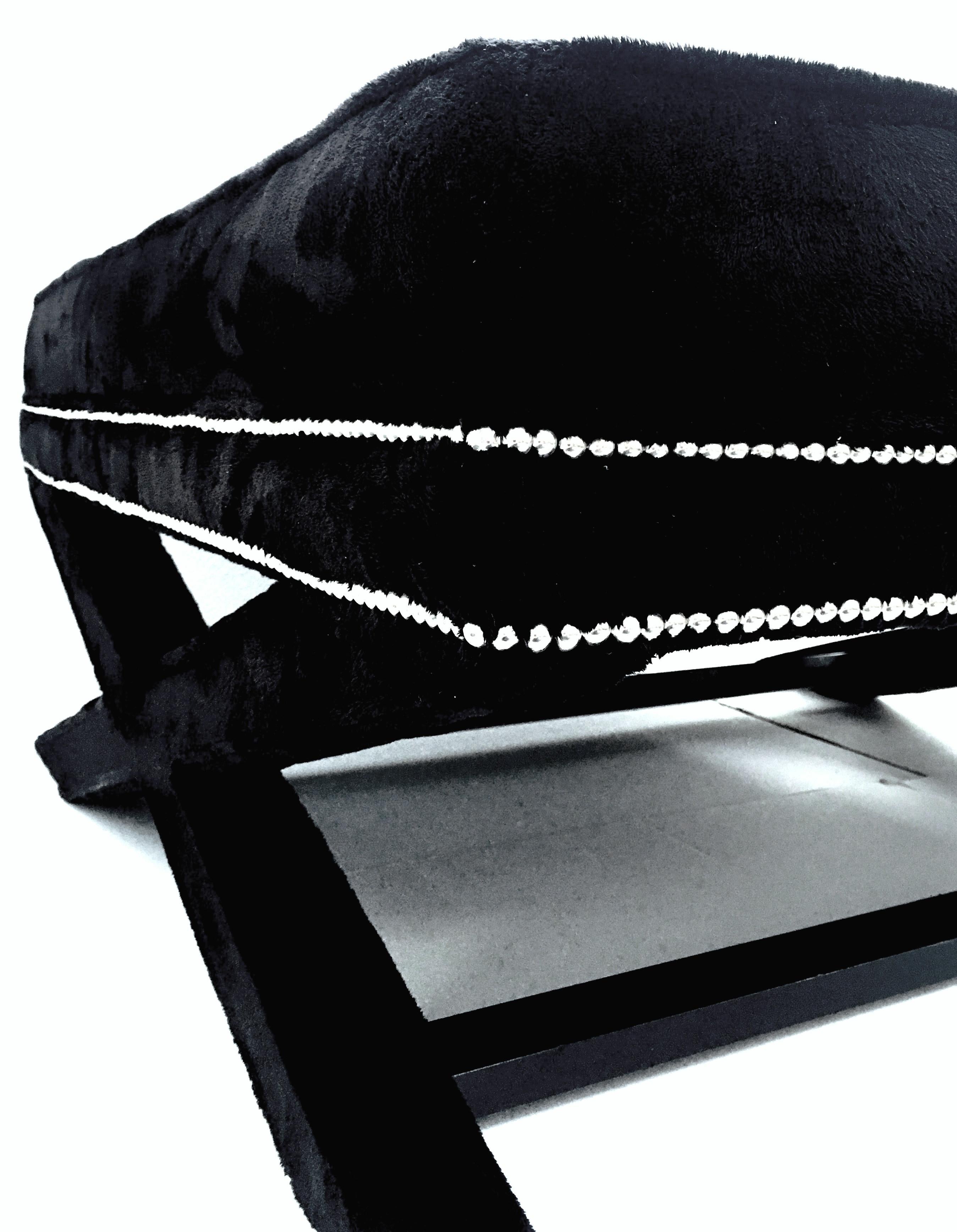 21st Century Faux Mink Fur and Chrome Stud X-Base Ottoman Coffee Table For Sale 3