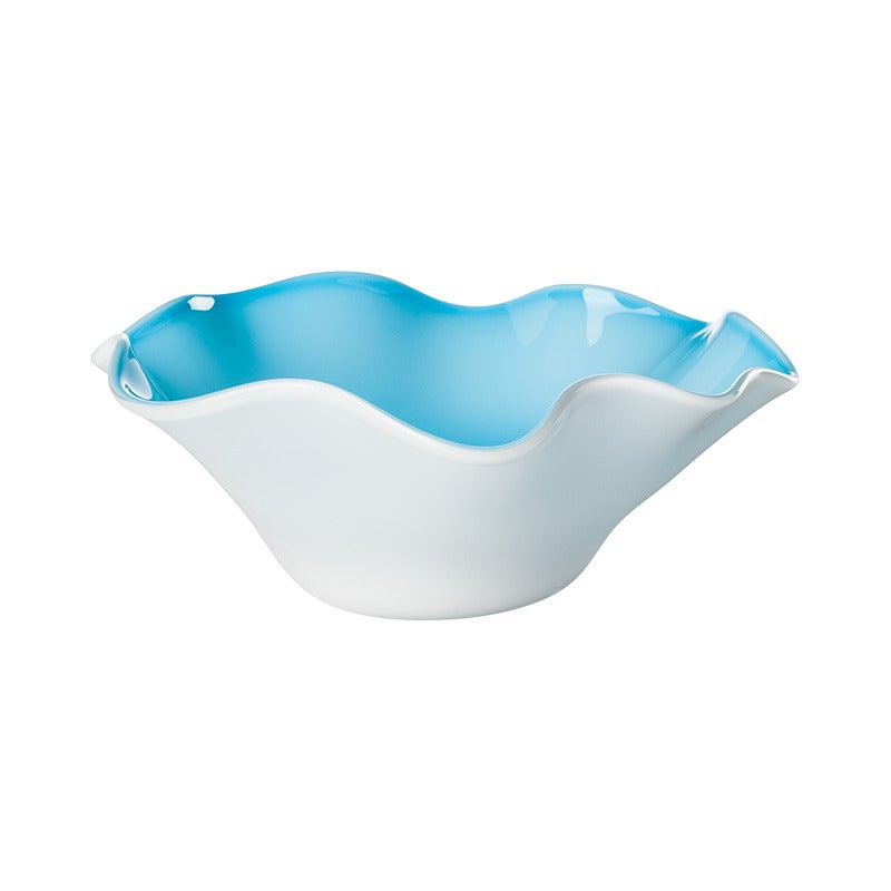 21st Century Fazzoletto Glass Bowl in Aquamarine/Milk-White by Venini For Sale