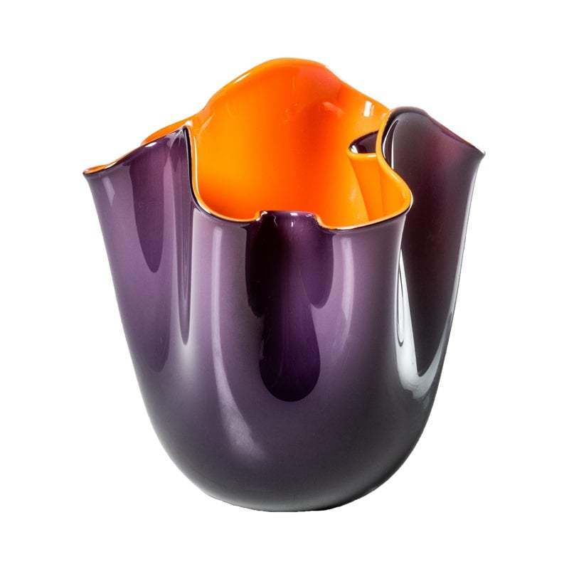 21st Century Fazzoletto Small Glass Vase in Indigo/Orange