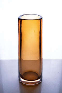 21° secolo Federico Peri Cilindro Grande Vaso Lucido Vetro di Murano Miele