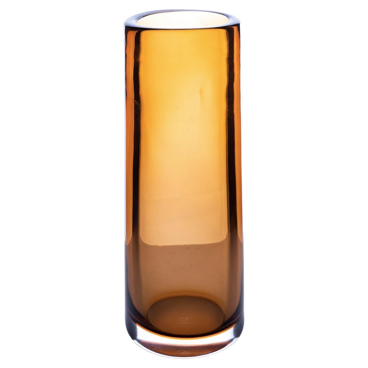 Grand vase cylindrique brillant en verre de Murano Federico Peri du 21ème siècle, couleur miel