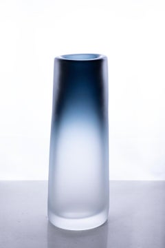 21st Century Federico Peri Cilindro Large Satin Vase Murano Glass Deep Blue