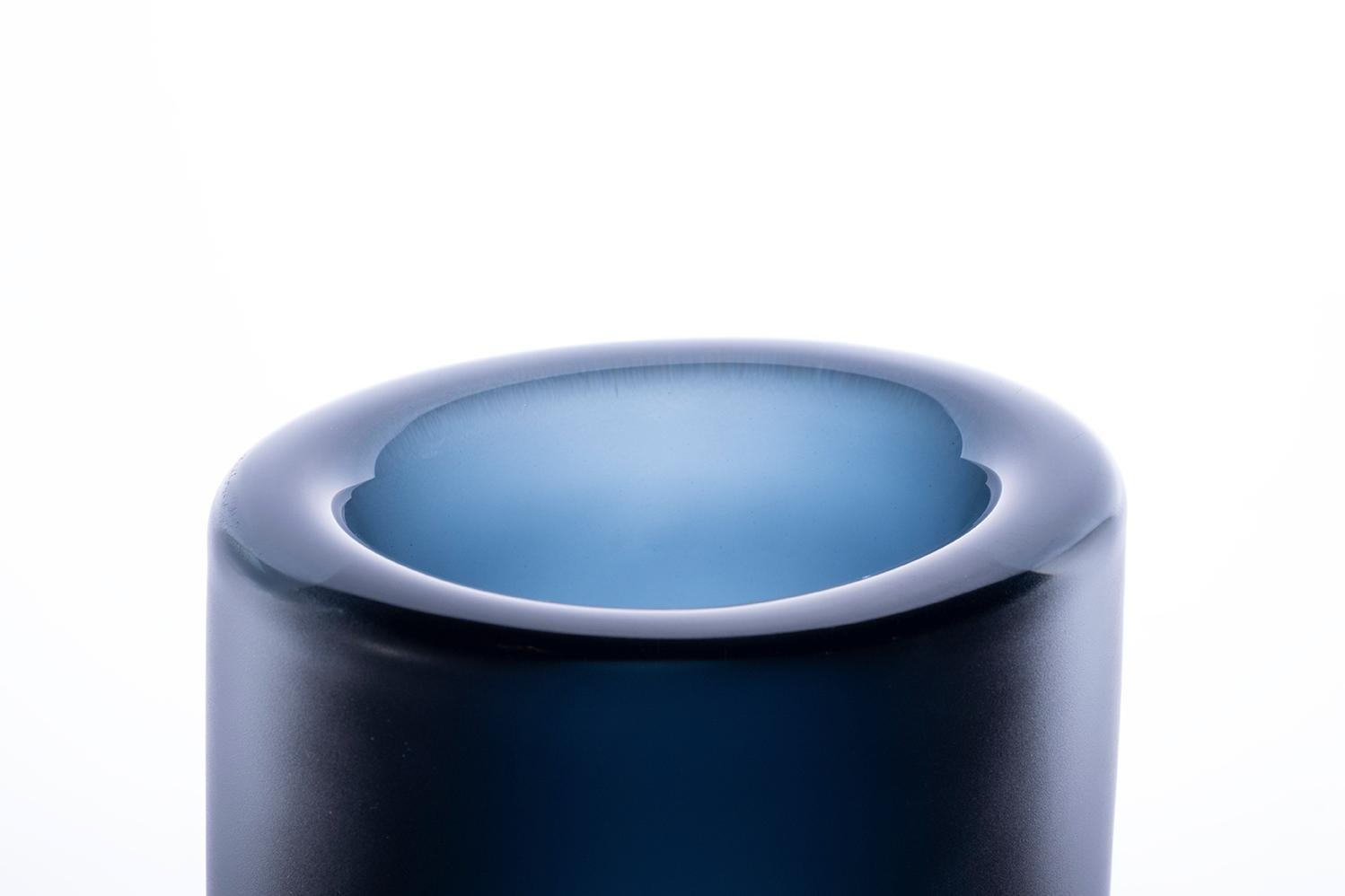Modern 21st Century Federico Peri Cilindro Large Satin Vase Murano Glass Deep Blue For Sale