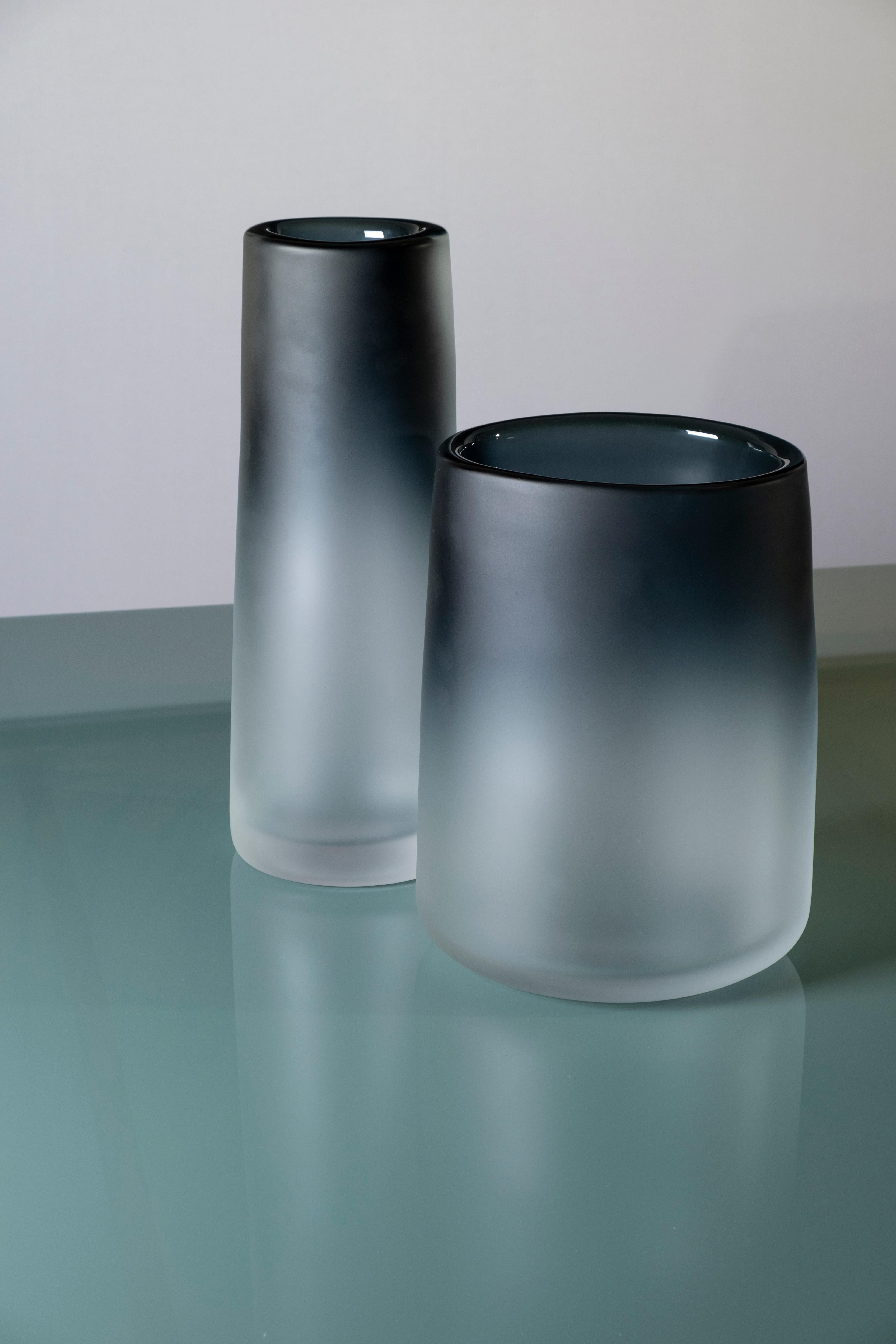 Italian 21st Century Federico Peri Cilindro Large Satin Vase Murano Glass Deep Blue For Sale