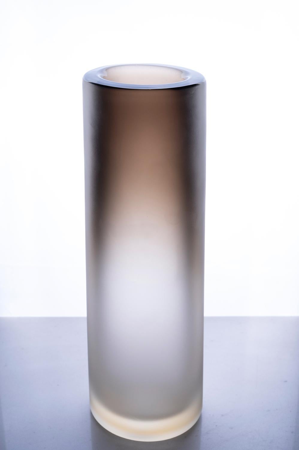 Modern 21st Century Federico Peri Cilindro Large Satin Vase Murano Glass Smoke For Sale