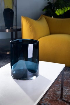 21st Century Federico Peri Cilindro Small Glossy Vase Murano Glass Deep Blue