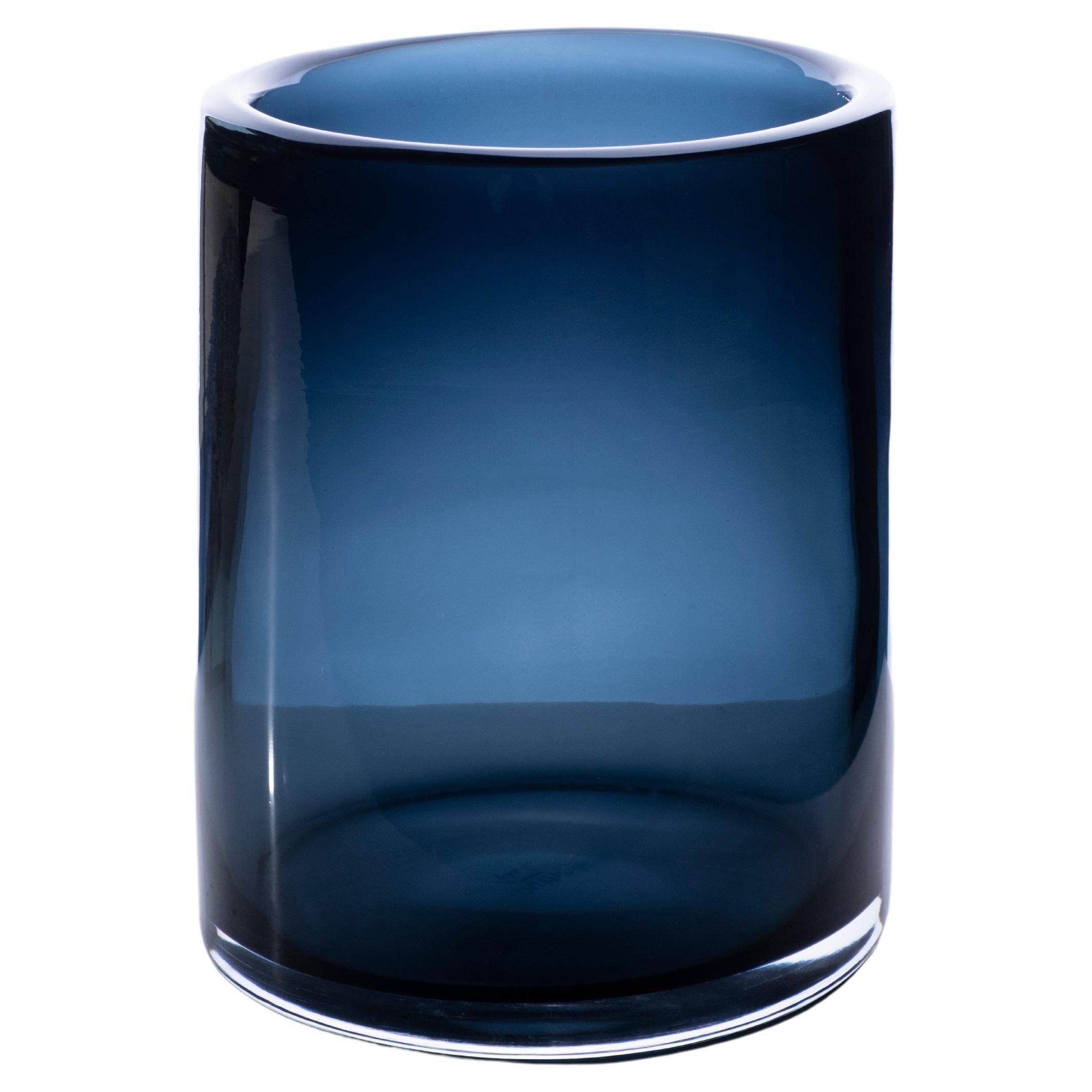 21st Century Federico Peri Cilindro Small Glossy Vase Murano Glass Deep Blue For Sale