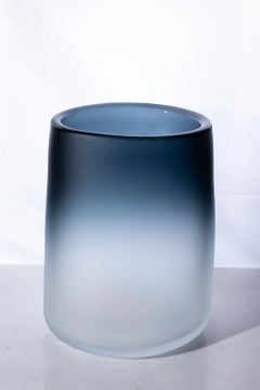 21st Century Federico Peri Cilindro Small Satin Vase Murano Glass Deep Blue