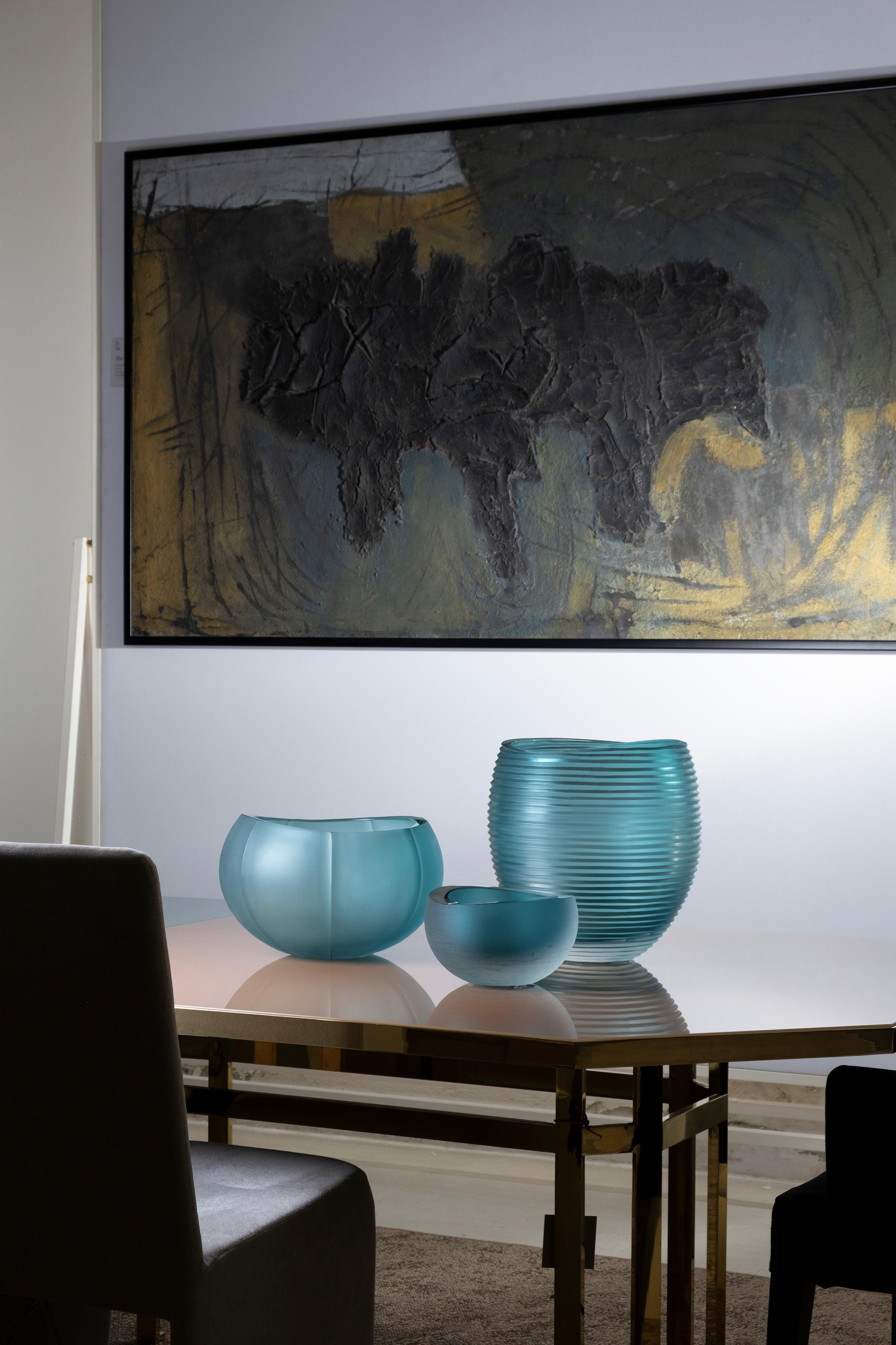 Italian 21st Century Federico Peri Linae Medium Vase Murano Glass Teal Blue For Sale
