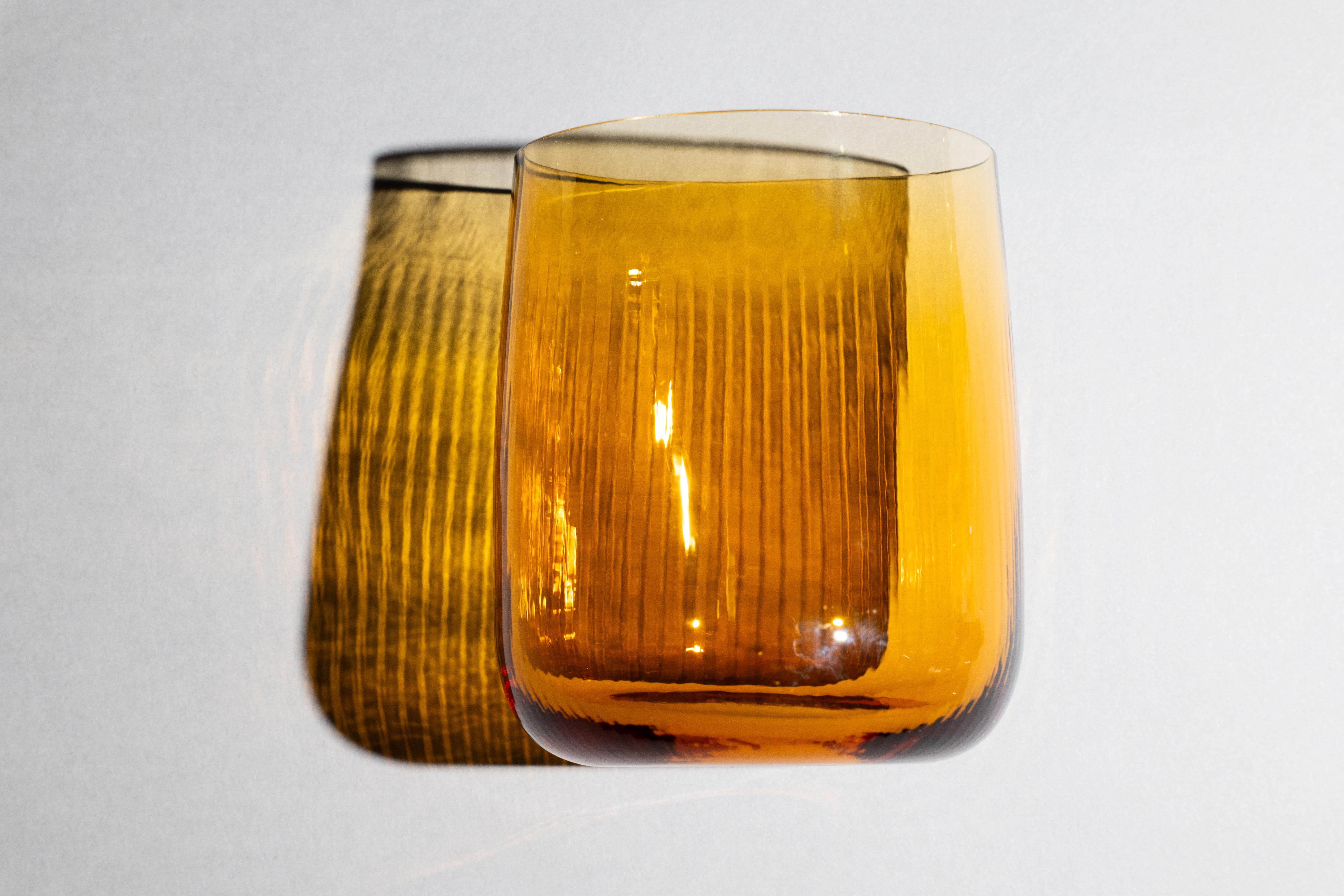 siglo 21 Federico Peri Stilla Liquida Ambar Amarillo Grande 2-Tumblers Murano Moderno en venta
