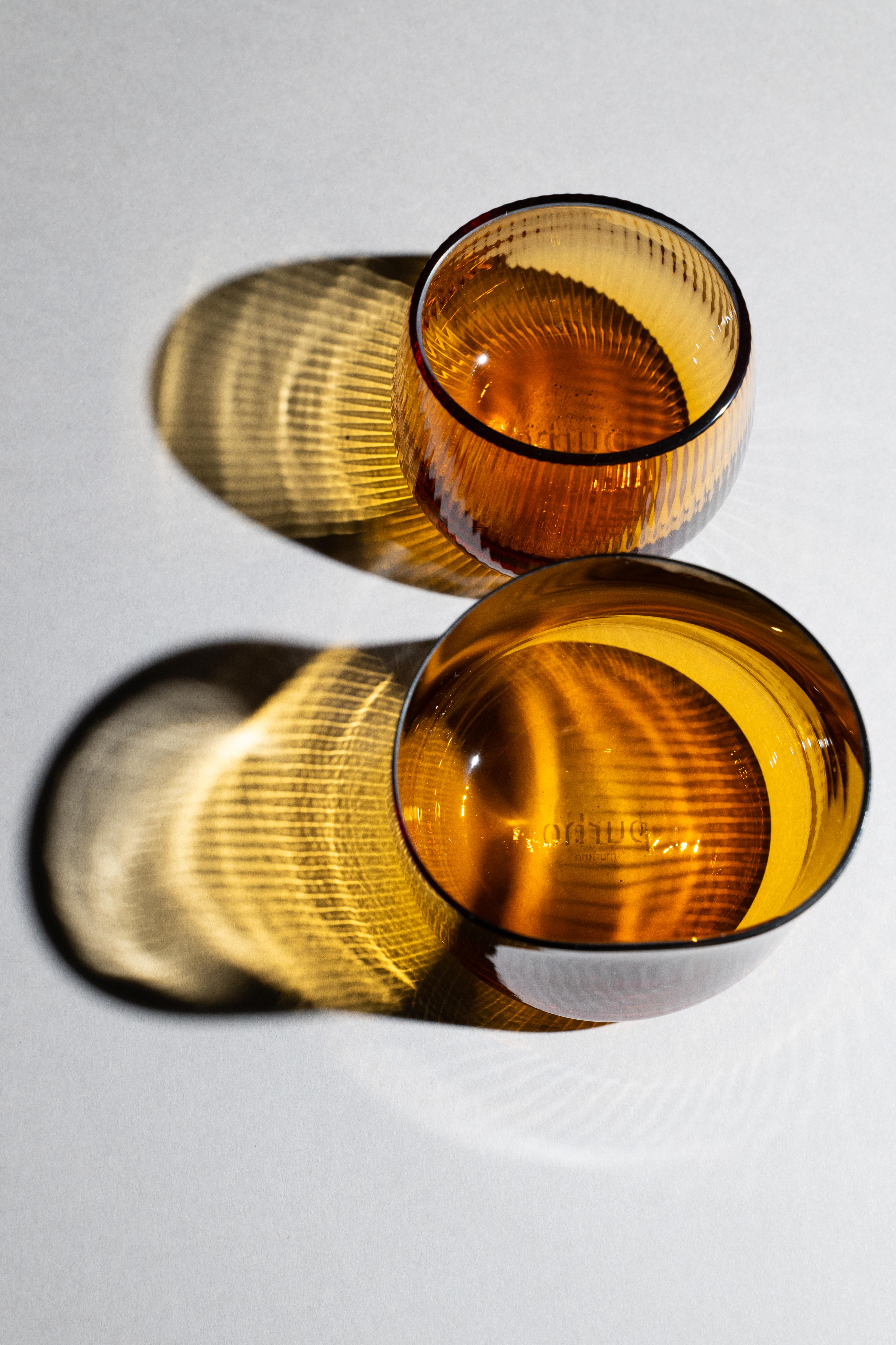 siglo 21 Federico Peri Stilla Liquida Ambar Amarillo Grande 2-Tumblers Murano Italian en venta