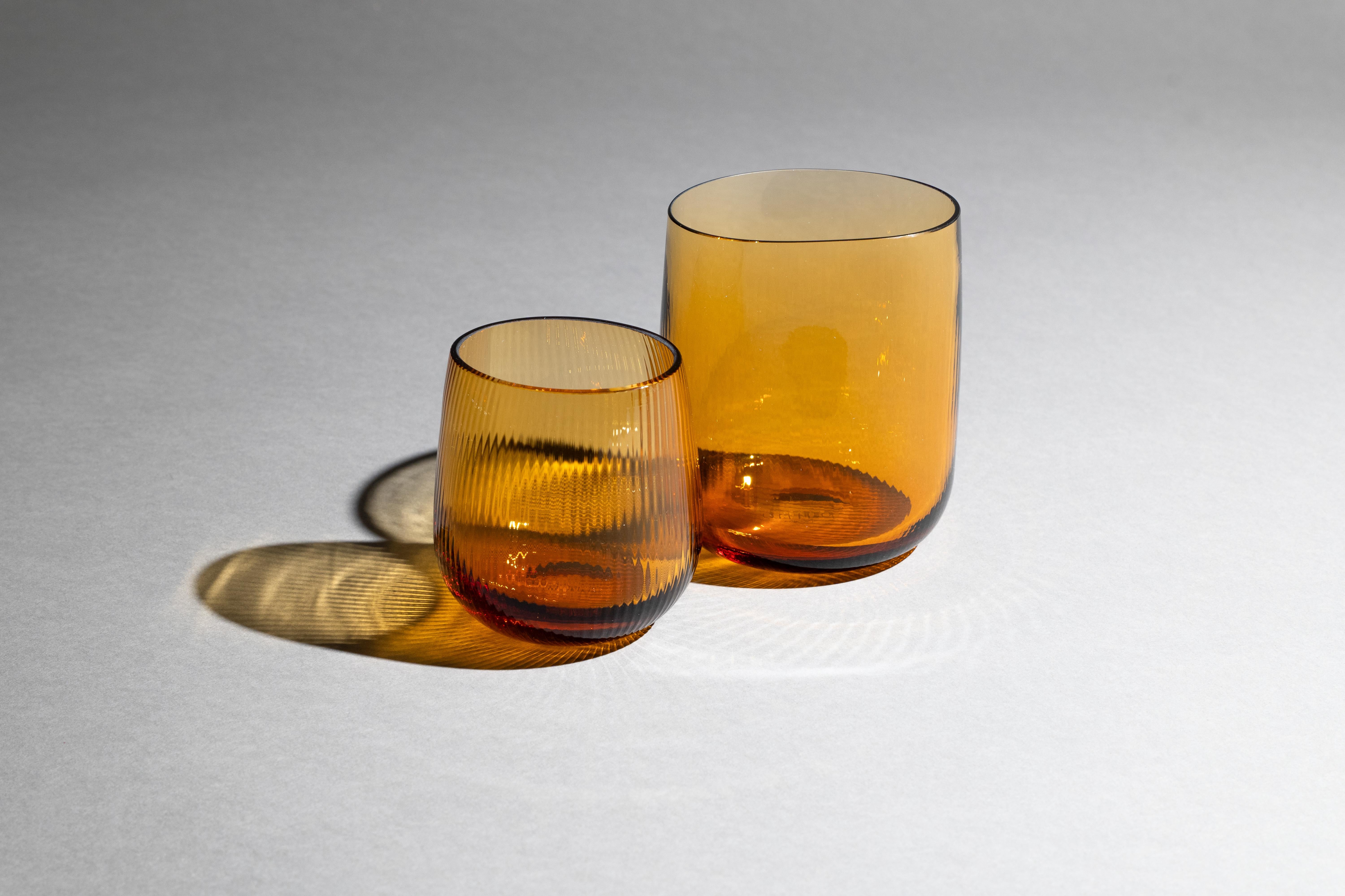 siglo 21 Federico Peri Stilla Liquida Ambar Amarillo Grande 2-Tumblers Murano en Nuevo estado para la venta en Brembate di Sopra (BG), IT