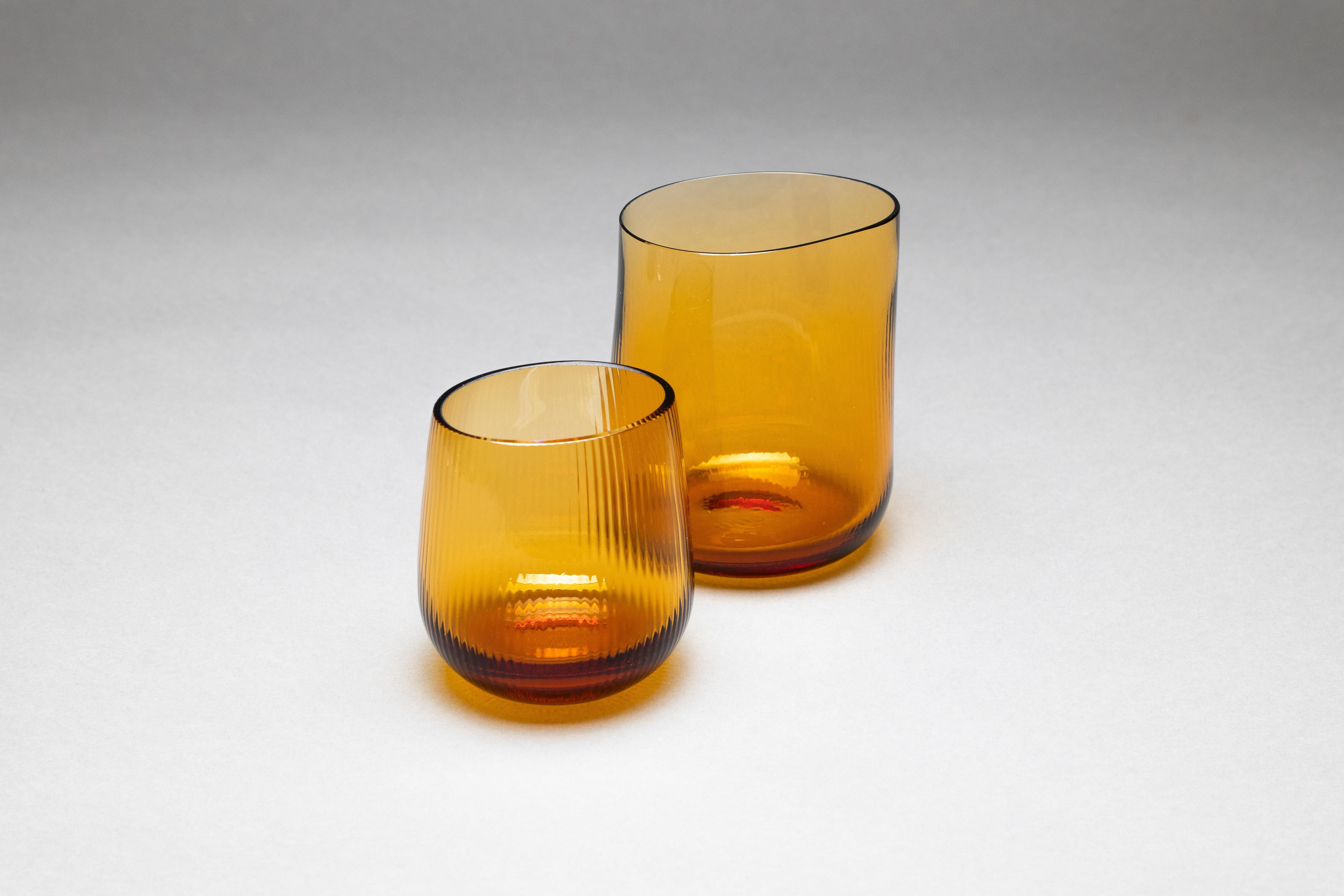 siglo 21 Federico Peri Stilla Liquida Ambar Amarillo Grande 2-Tumblers Murano Contemporáneo en venta