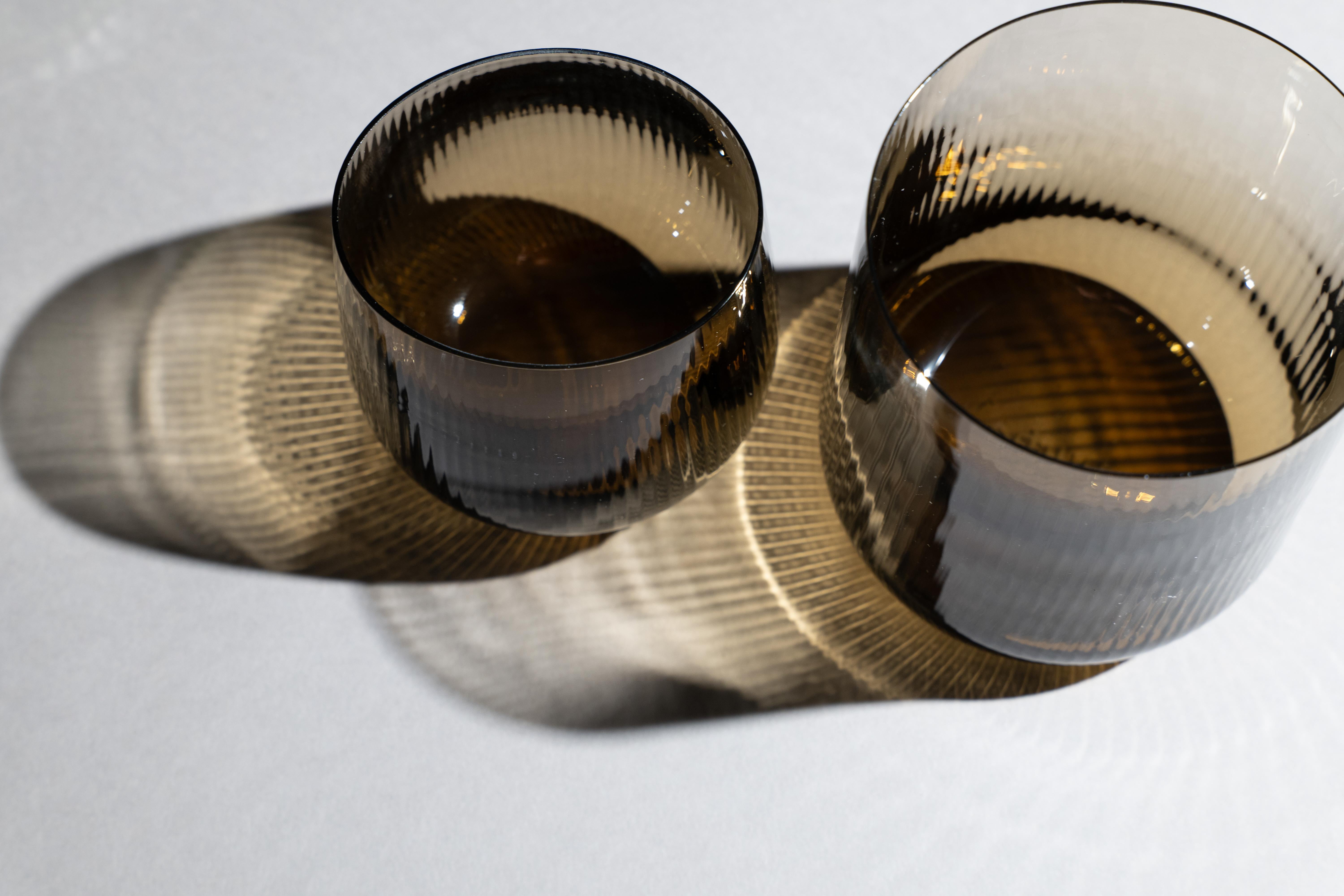 Moderno 21st Century Federico Peri Stilla Liquida Coffee Brown Large 2-Tumblers Murano in vendita