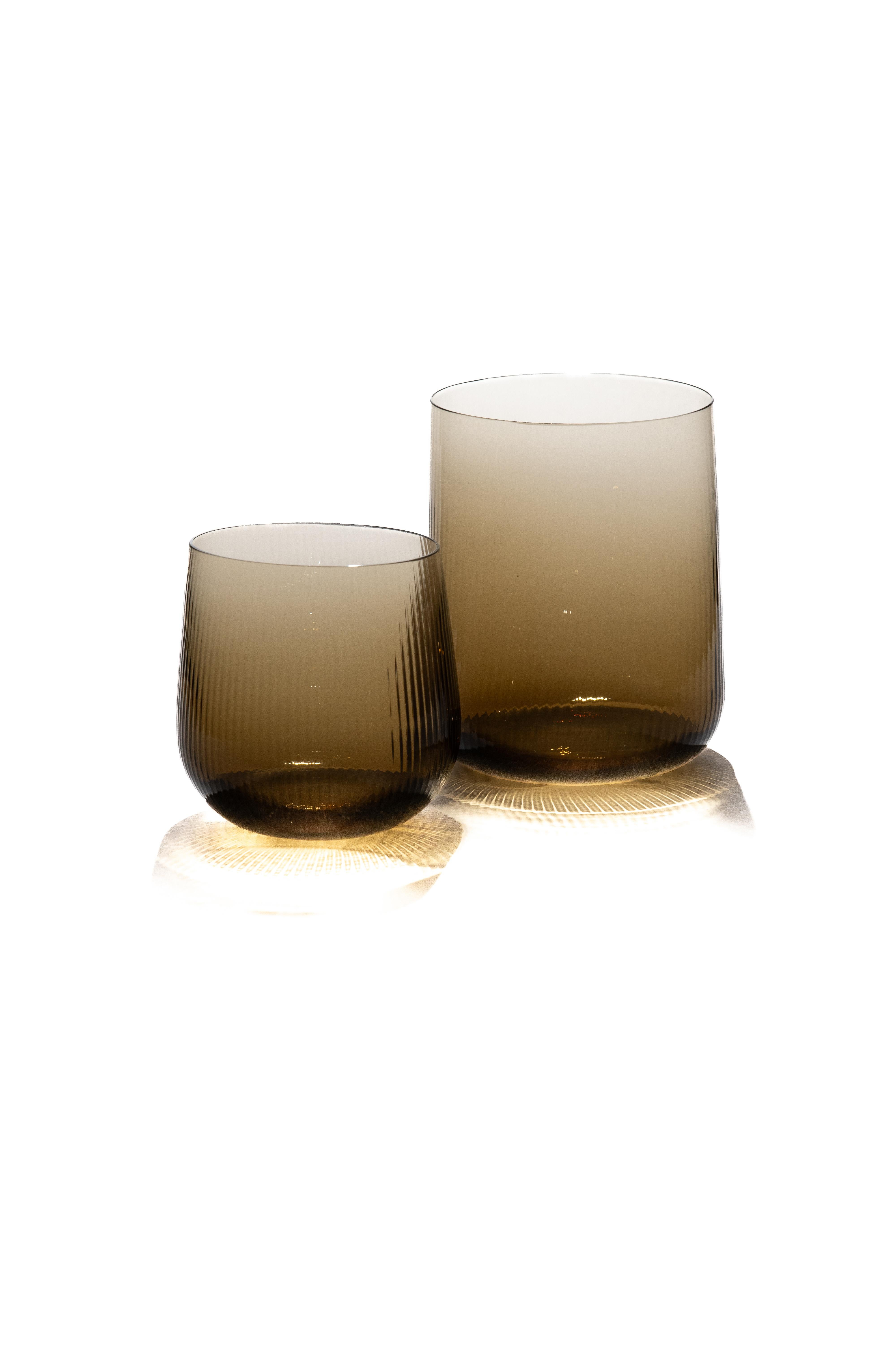 Italian 21st Century Federico Peri Stilla Liquida Coffee Brown Large 2-Tumblers Murano in vendita