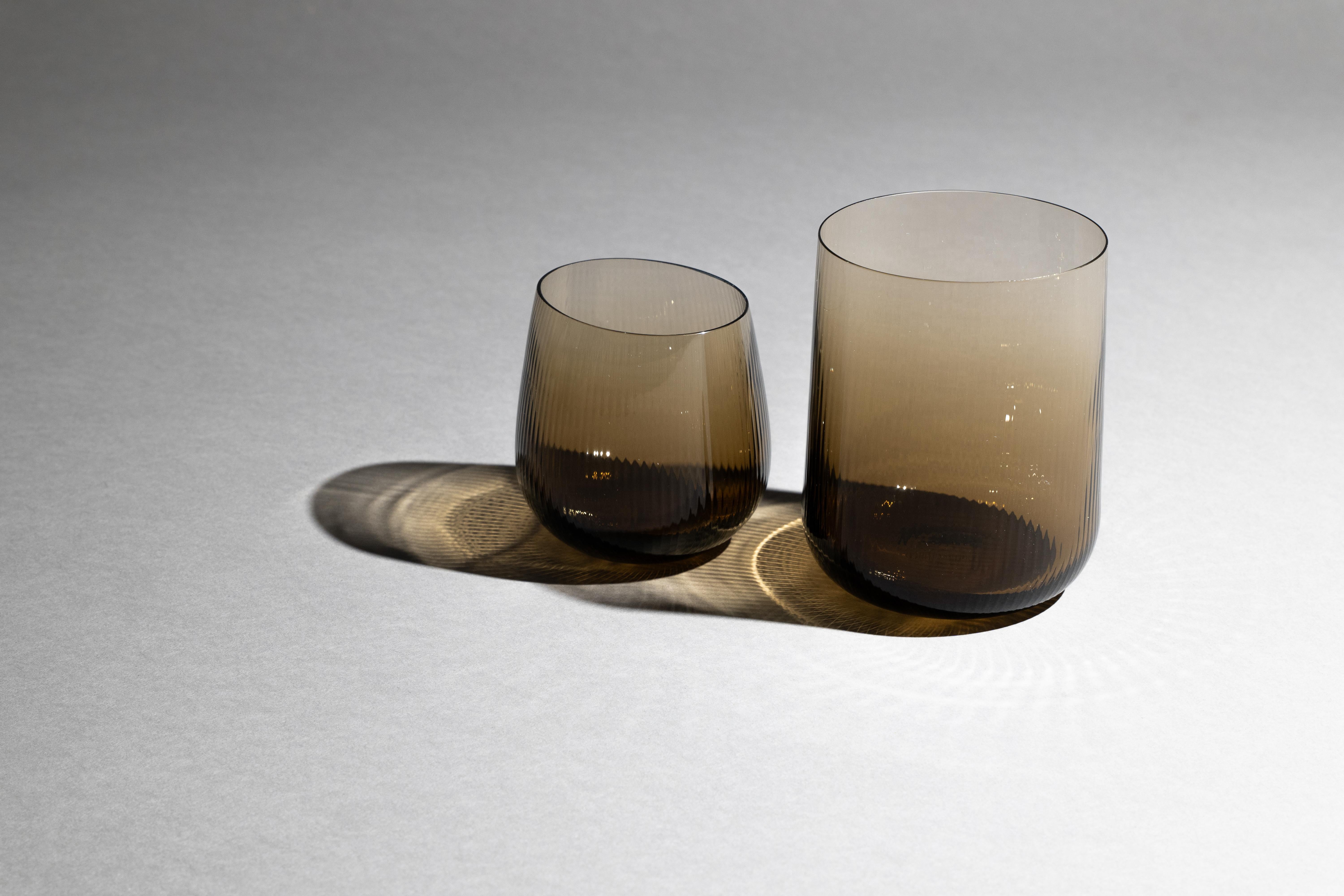 Fatto a mano 21st Century Federico Peri Stilla Liquida Coffee Brown Large 2-Tumblers Murano in vendita