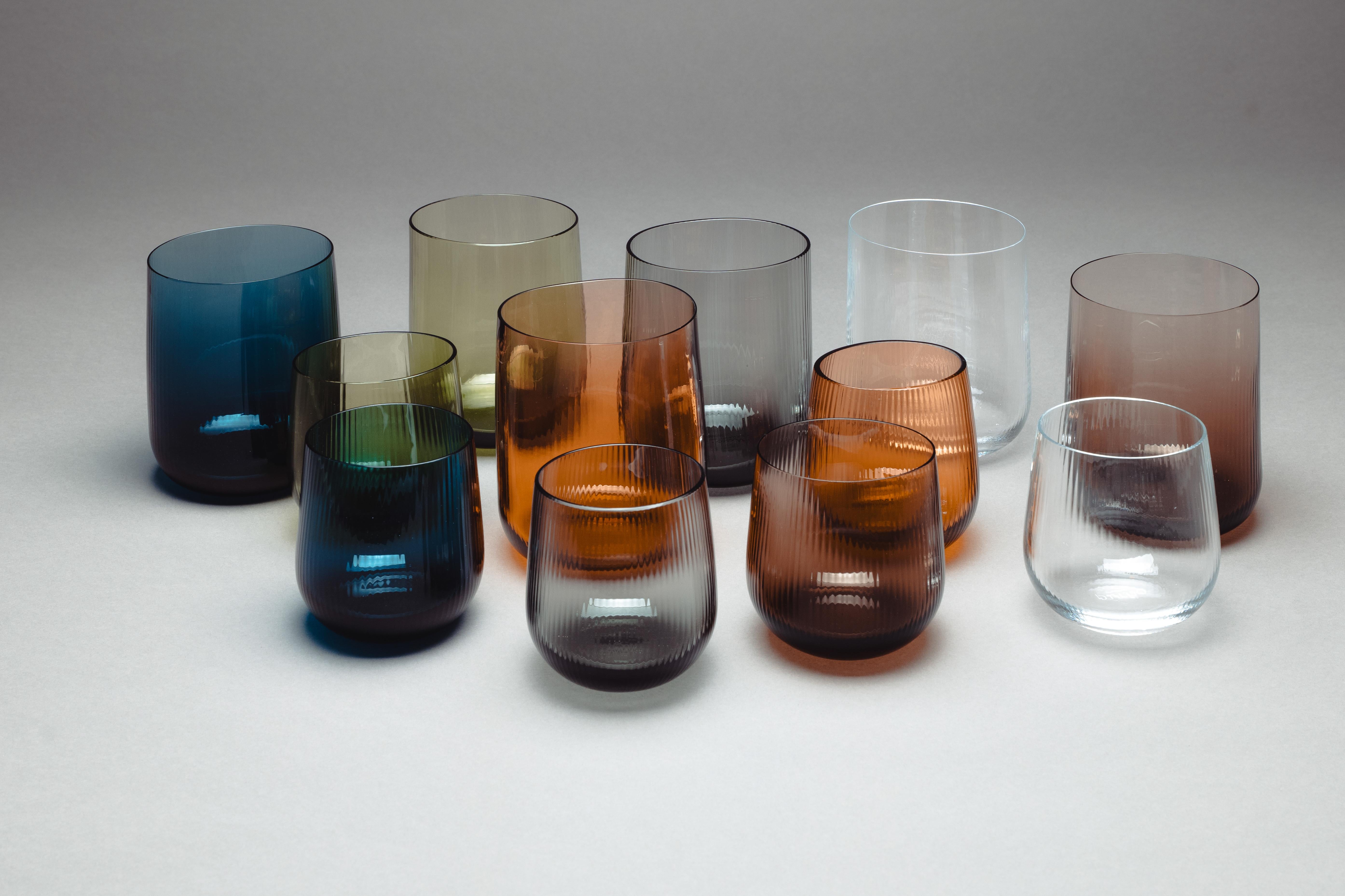 Contemporain 21ème siècle Federico Peri Stilla Liquida Deep Blue 2 petits gobelets Murano en vente