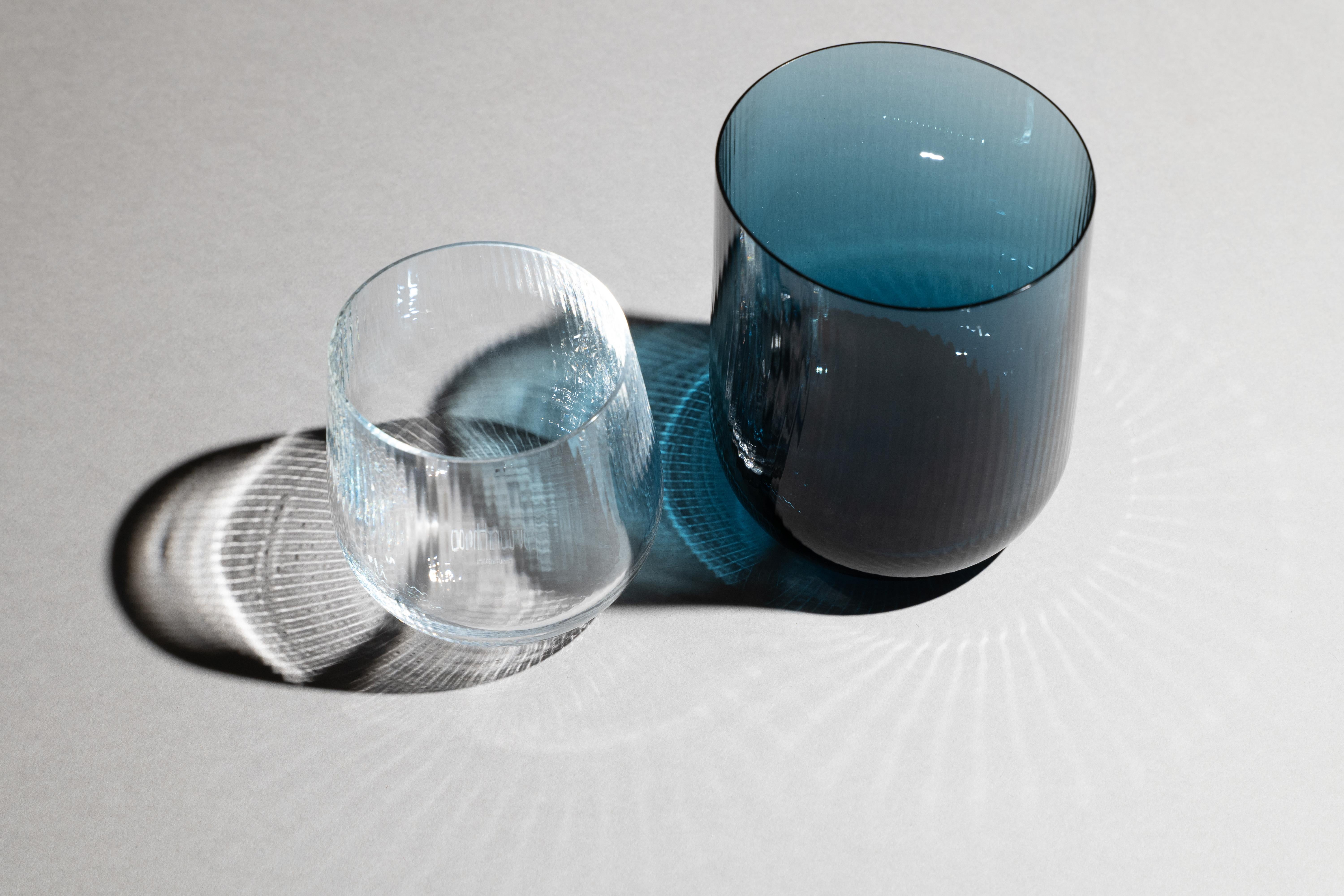 Moderno 21st Century Federico Peri Stilla Liquida Deep Blue Large 2-Tumblers Murano in vendita