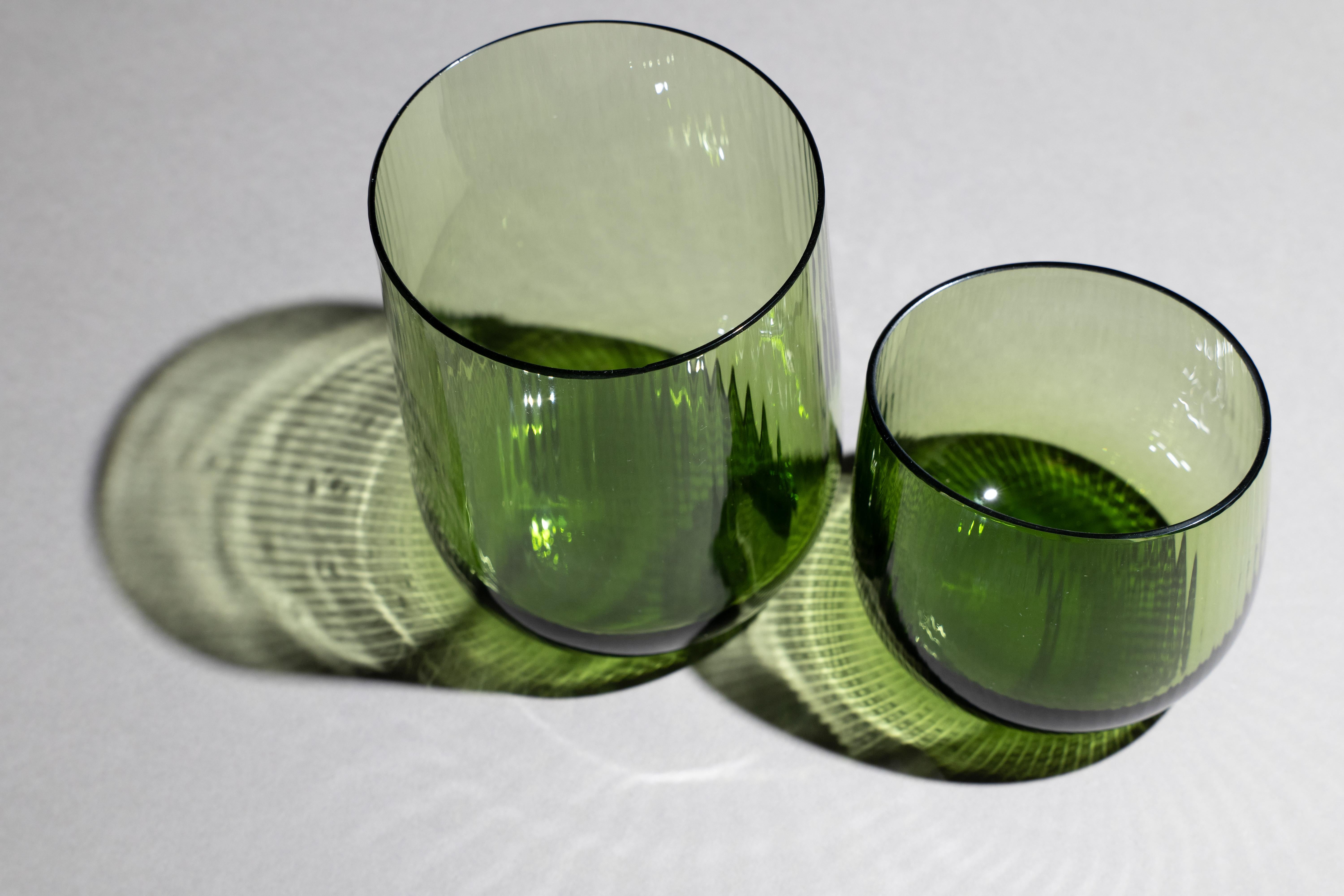siglo 21 Federico Peri Stilla Liquida Musgo Verde Grande 2-Tumblers Murano Moderno en venta
